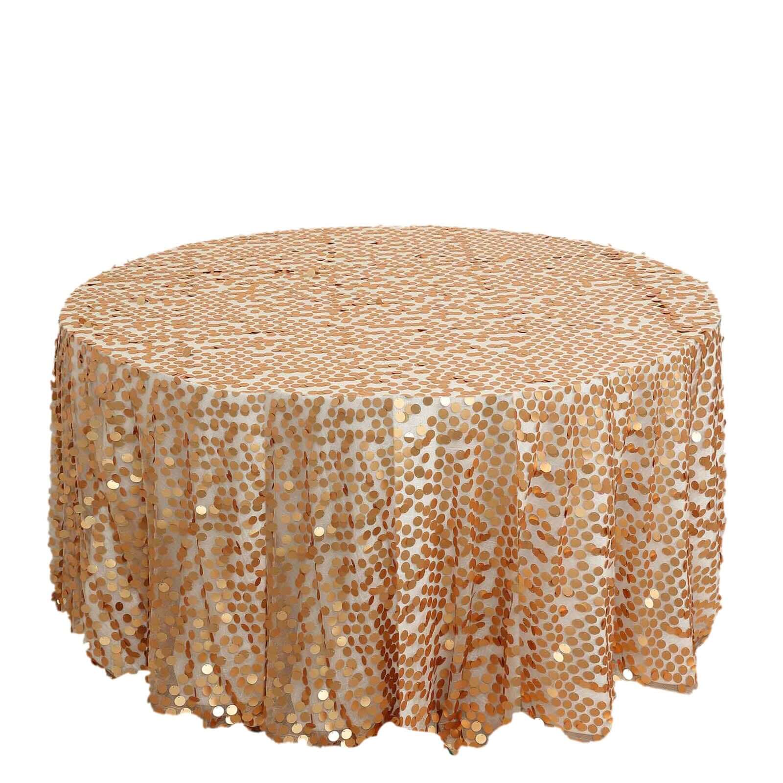 Hot Sale! 120-Inch Seamless Matte Champagne Sequin Round Tablecloth for Events