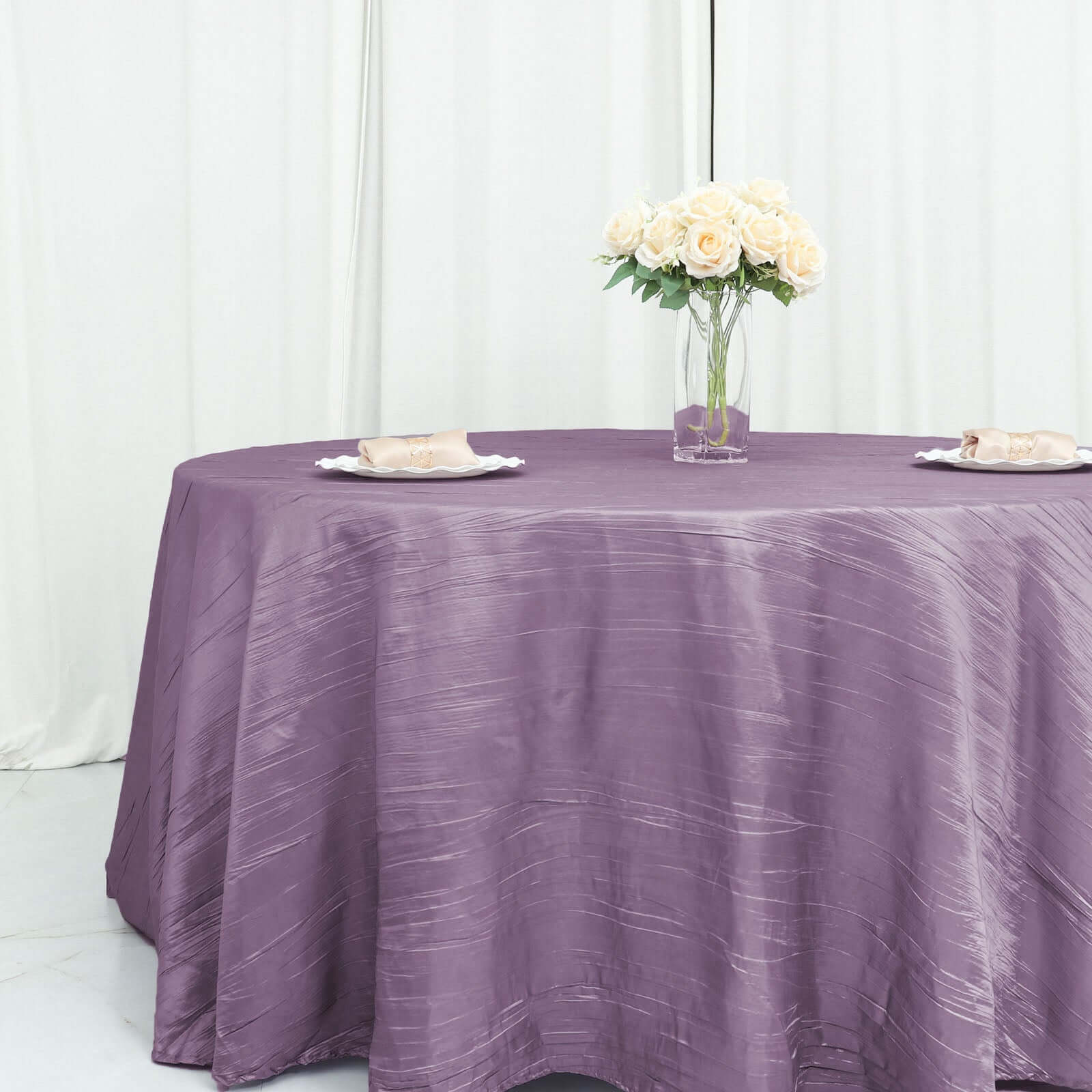 Seamless Violet Amethyst Crinkle Taffeta 120 Round Tablecloth - Perfect for Events