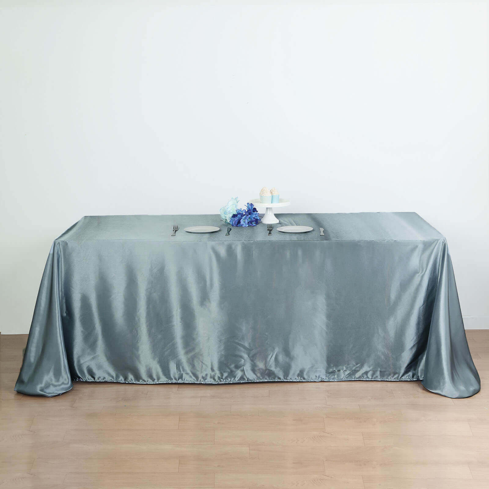 Hot Sale! Seamless Dusty Blue Satin Rectangular 90x132 Tablecloth for Various Events