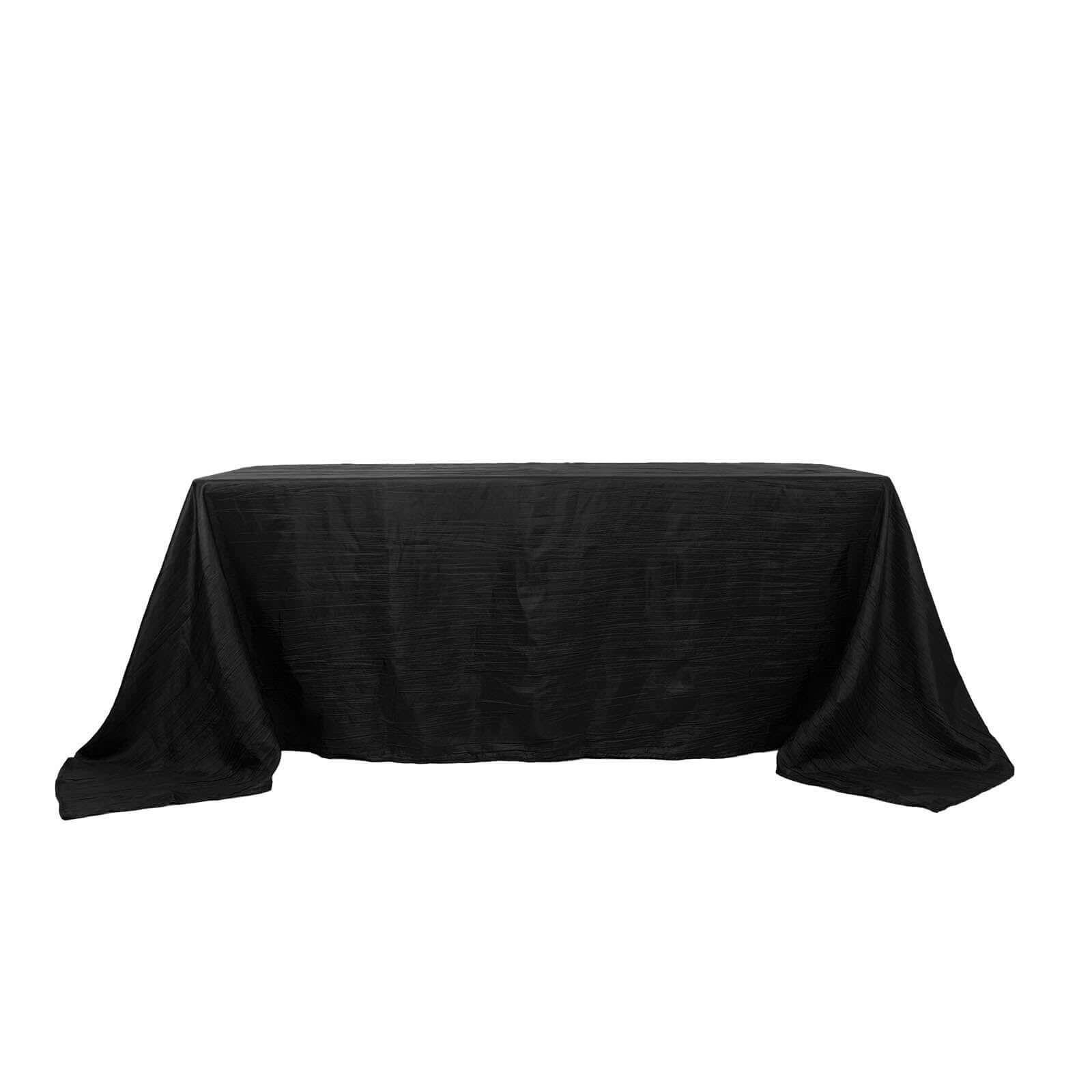 Black Crinkle Taffeta Rectangle Tablecloth 90x132 - Seamless Design for Elegant Gatherings