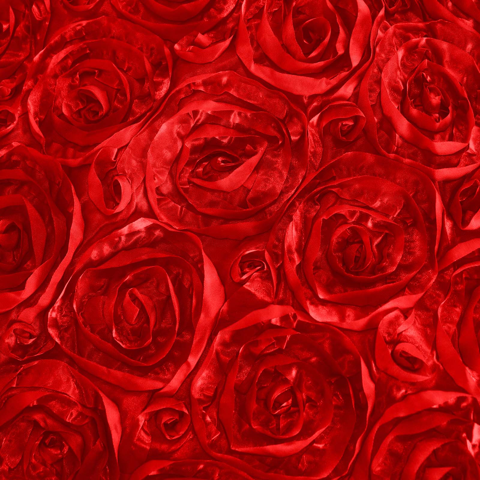 Hot Deal! Red Satin 90x132 Rectangle Tablecloth with 3D Rosette