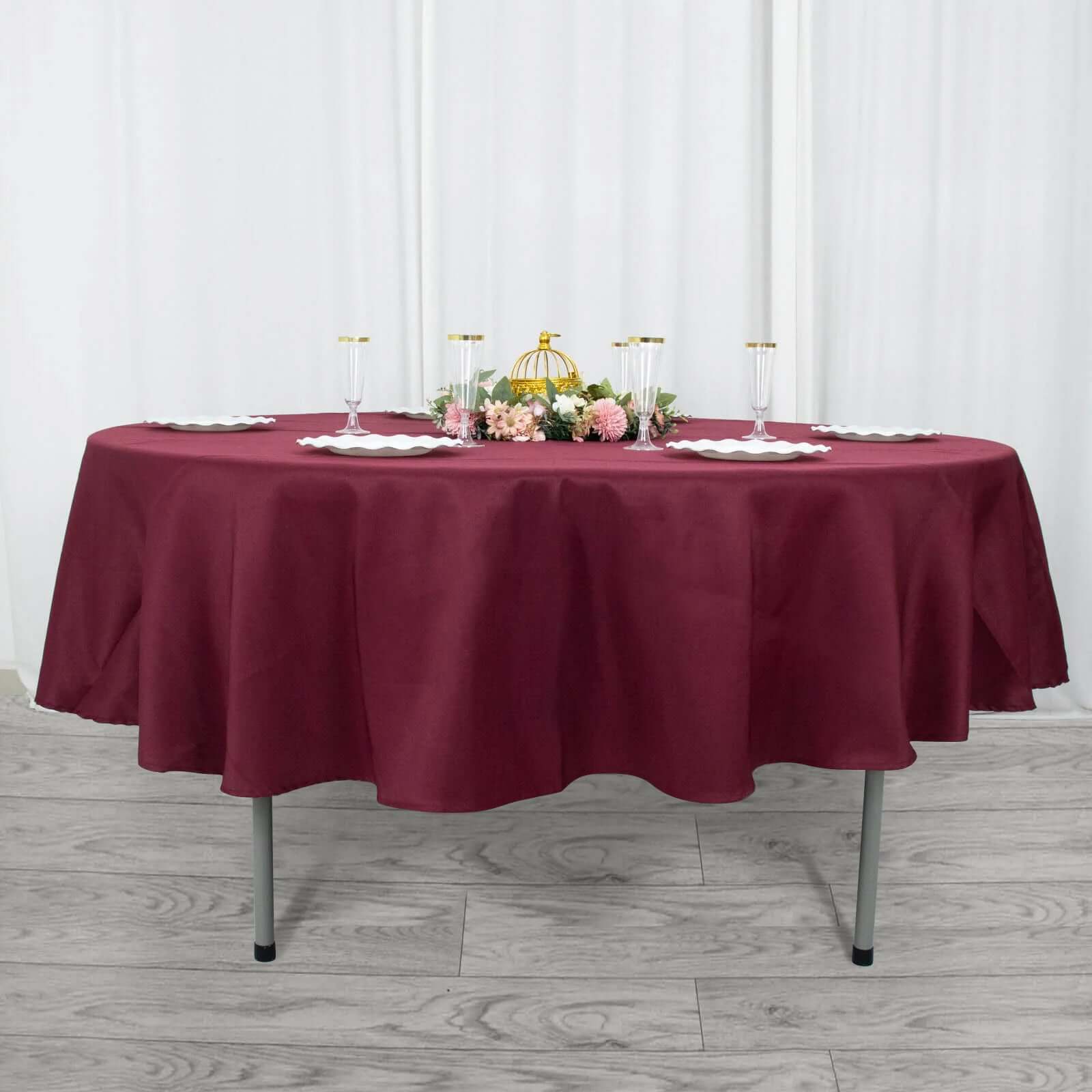 Exclusive Offer! 90-Inch Round Burgundy Premium Polyester Tablecloth, Stain & Wrinkle Resistant, 220GSM