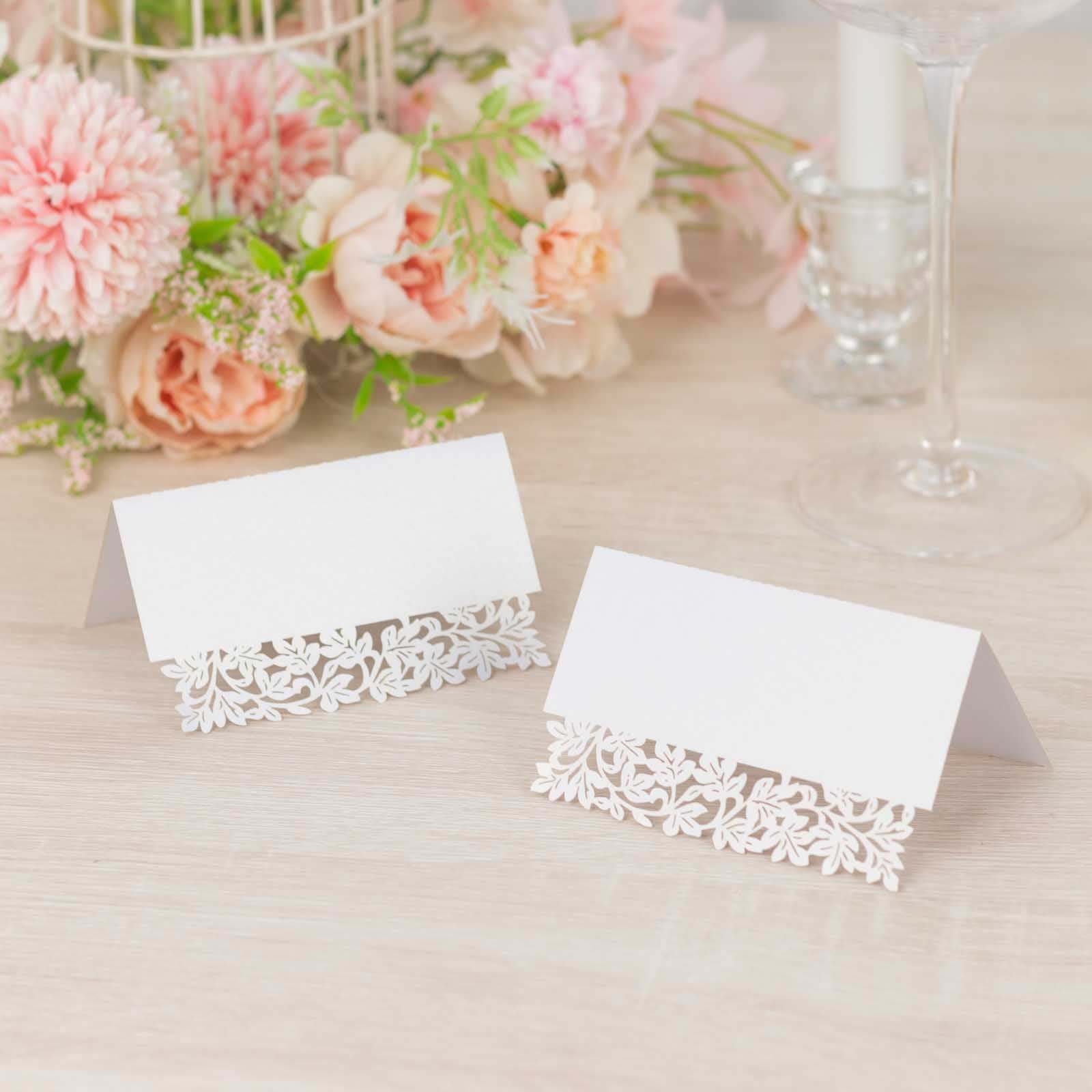Hot Deal! 50-Pack Printable White Wedding Place Cards with Laser-Cut Leaf Vine Design, 210 GSM