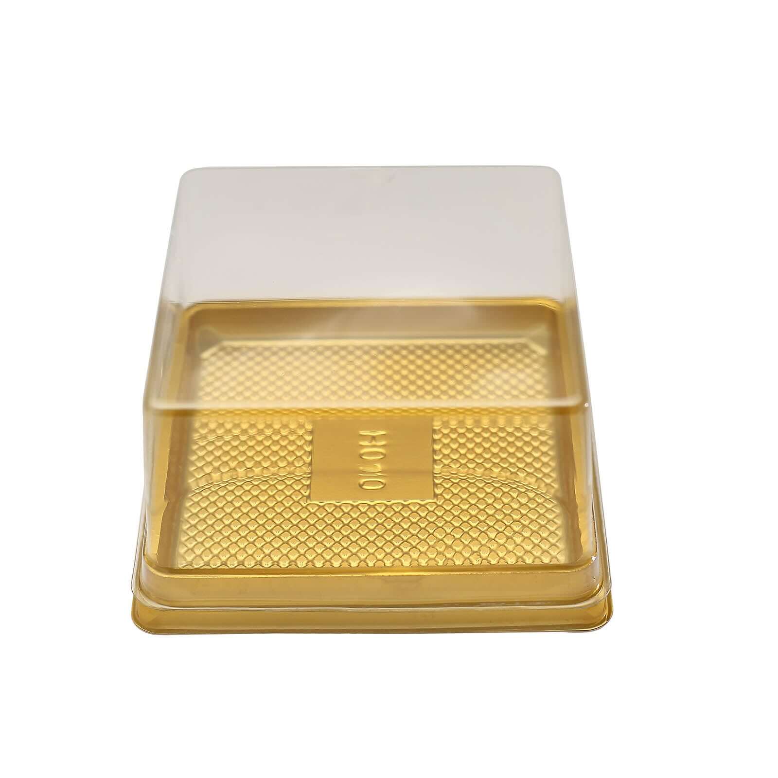 50-Pack Clear & Gold Square Mini Plastic Party Favor Boxes for Cupcakes & Desserts