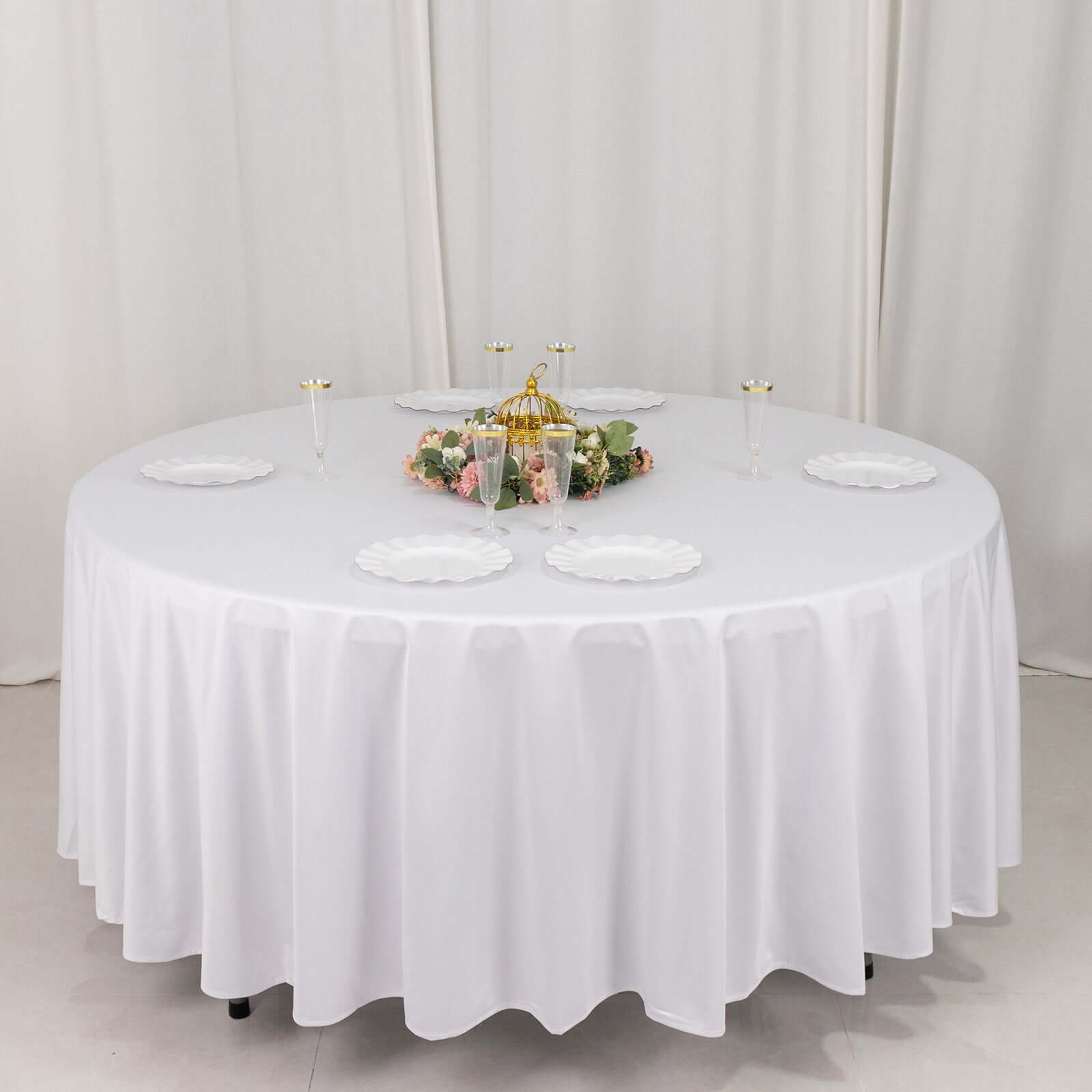Premium Wrinkle-Free & Stain-Resistant White Scuba Round 108 Tablecloth for Elegant Events