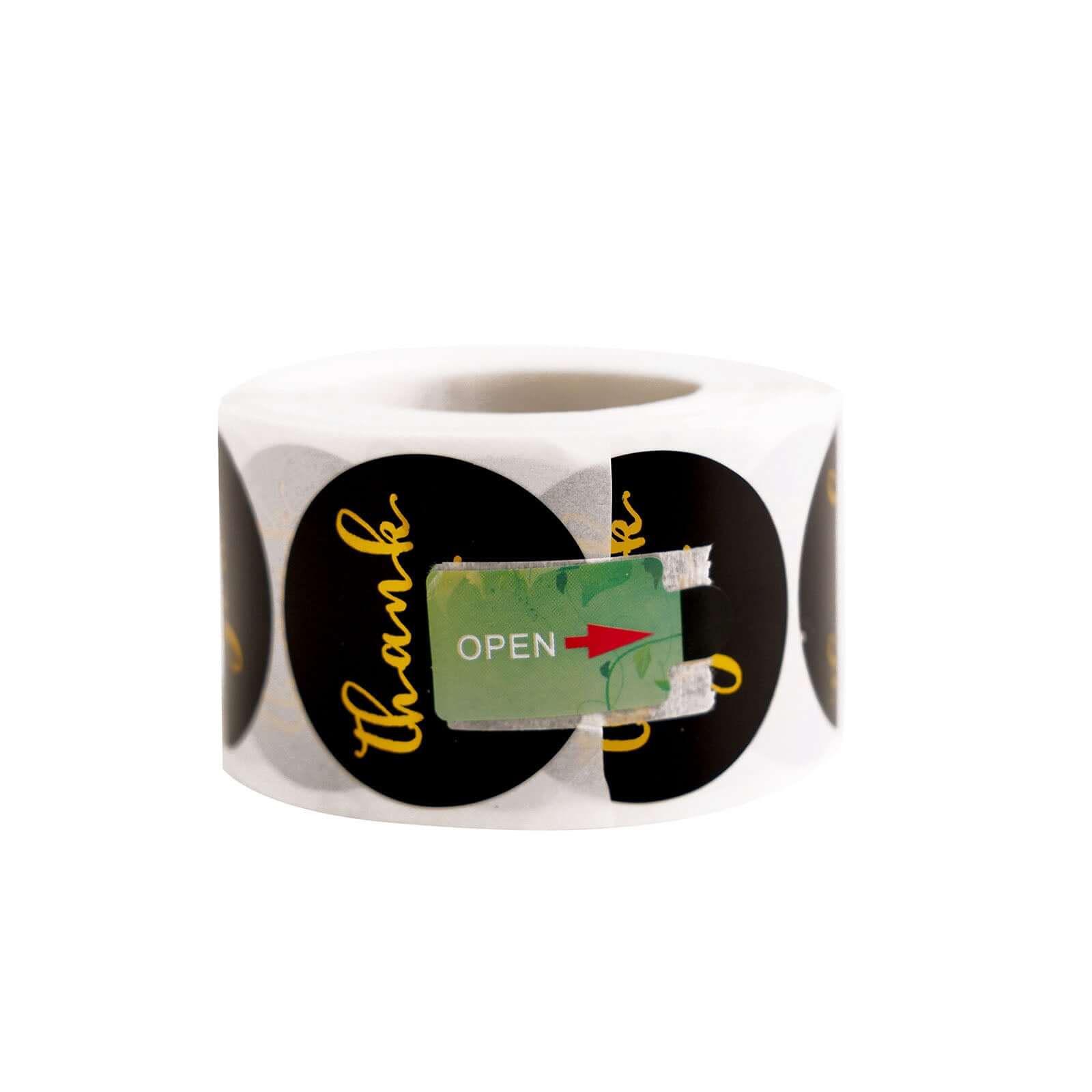 500Pcs Gold Foil 'Thank You' Round Stickers on Black Roll - Ideal for DIY Envelope Decor