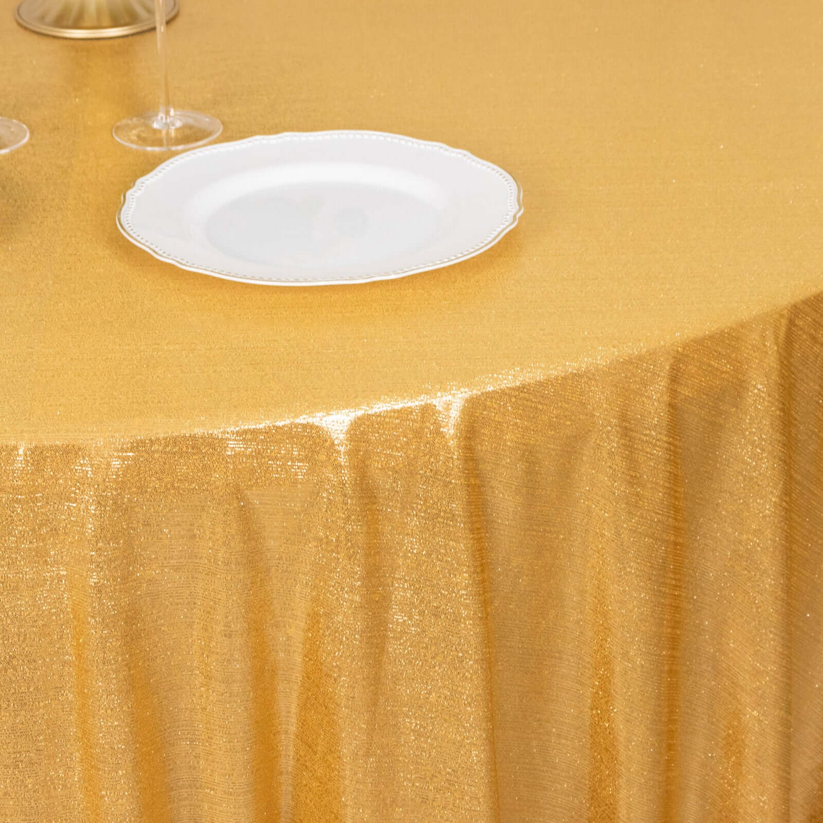 Sparkling Gold Sequin Dots Polyester 120-Inch Round Wrinkle-Free Tablecloth for Stylish Events