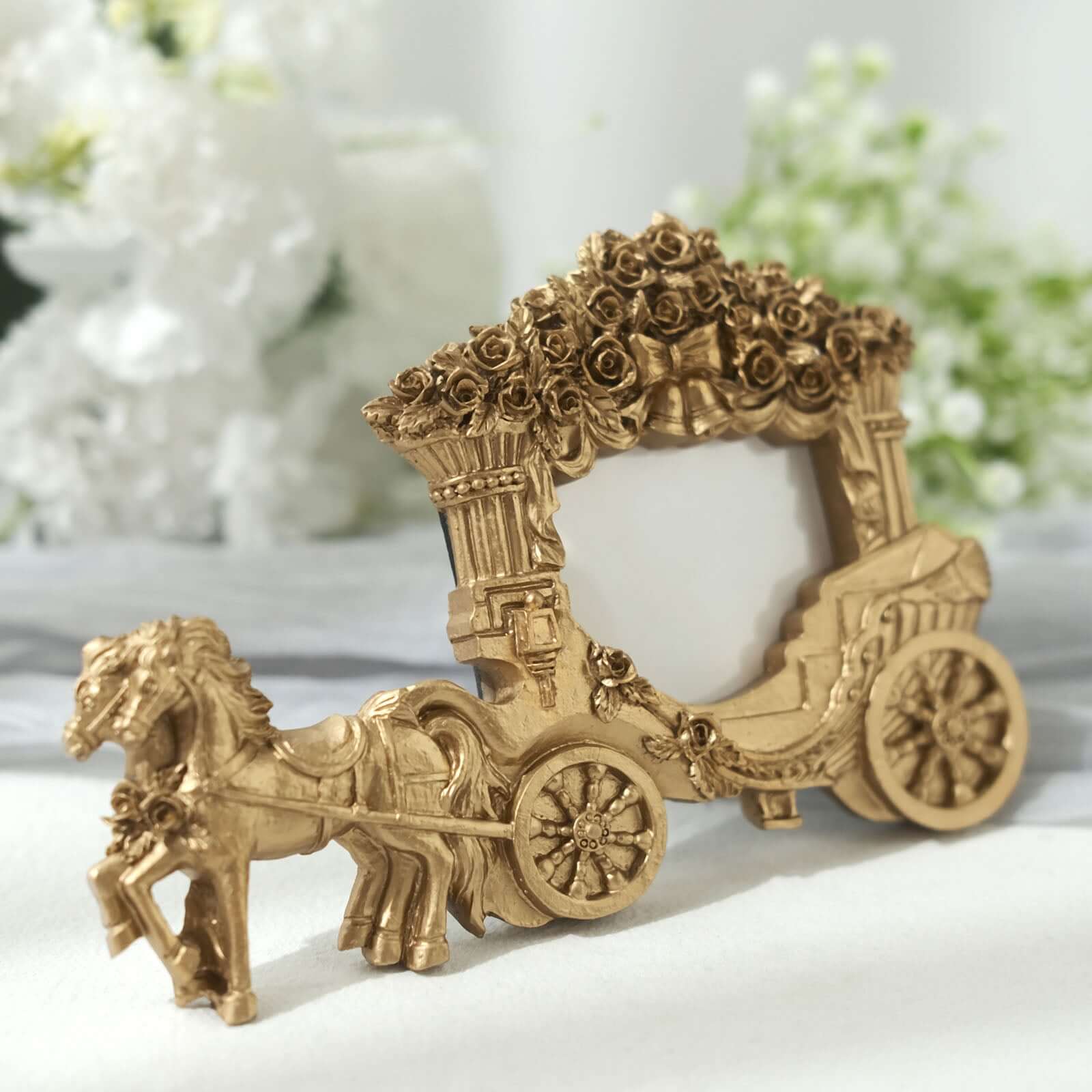 European-Style Gold Resin Horse Carriage Picture Frame - Ideal Place Card Holder & Wedding Party Favor