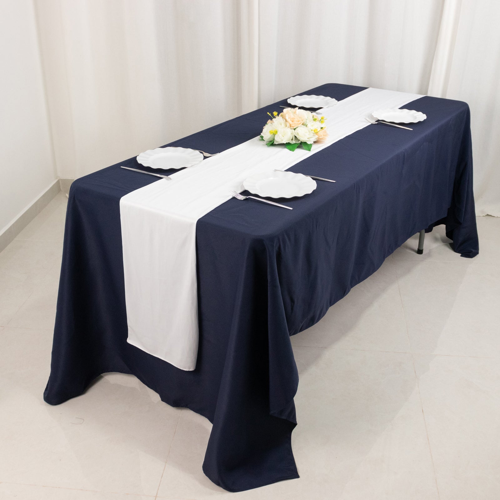 Premium Wrinkle-Free White Scuba Polyester Table Runner (12x108) for Events & Weddings