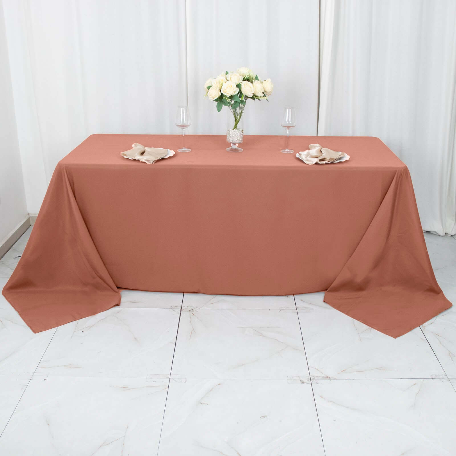 Hot Deal! 90x132 Premium Seamless 220GSM Stain-Resistant Terracotta (Rust) Polyester Tablecloth