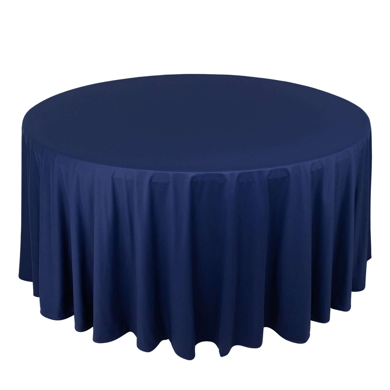 Hot Deal! Premium Navy Blue 120' Round Scuba Polyester Wrinkle-Free & Stain-Resistant Tablecloth