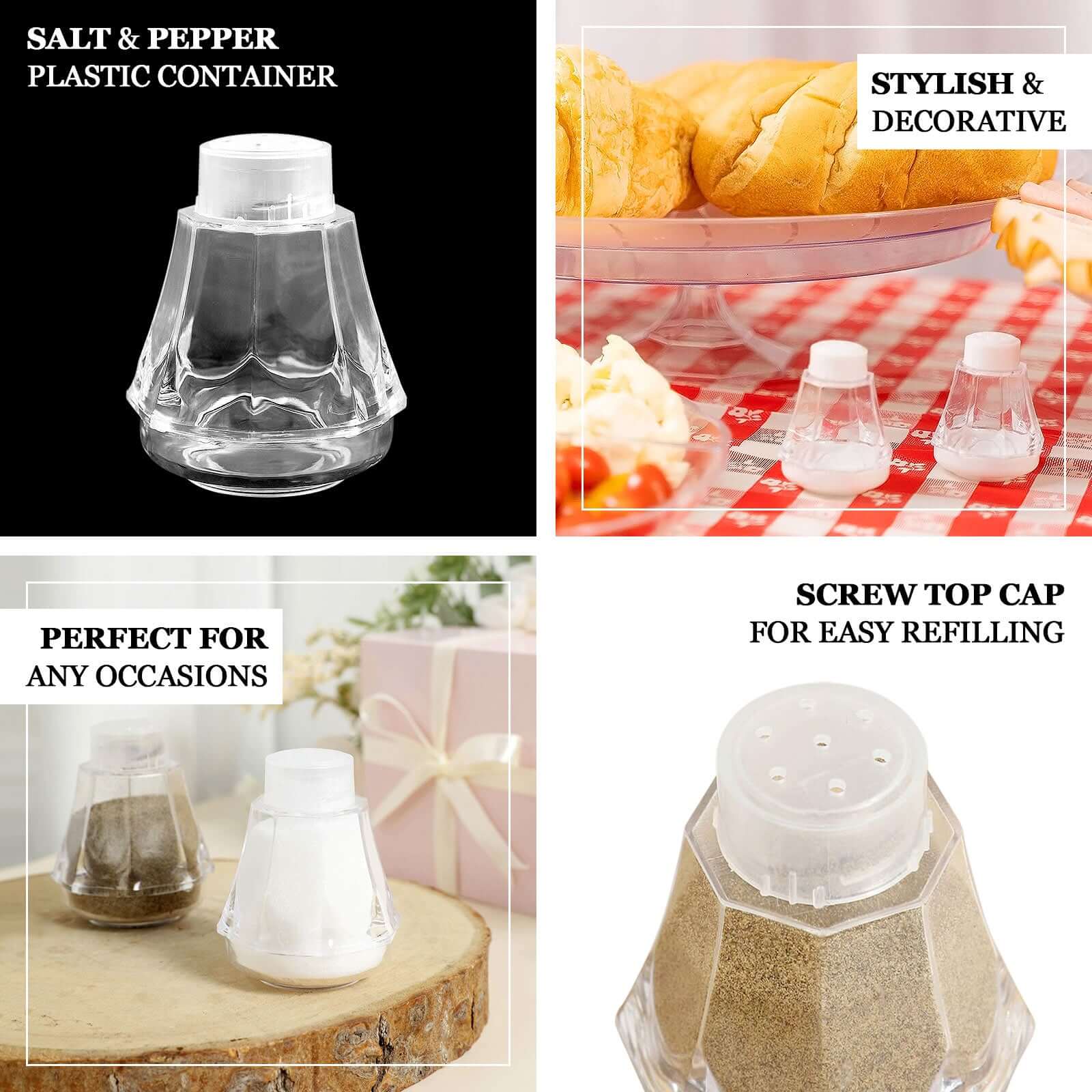 Set of 12 Clear 2.5-Inch Plastic Salt and Pepper Shakers for Party Gifts