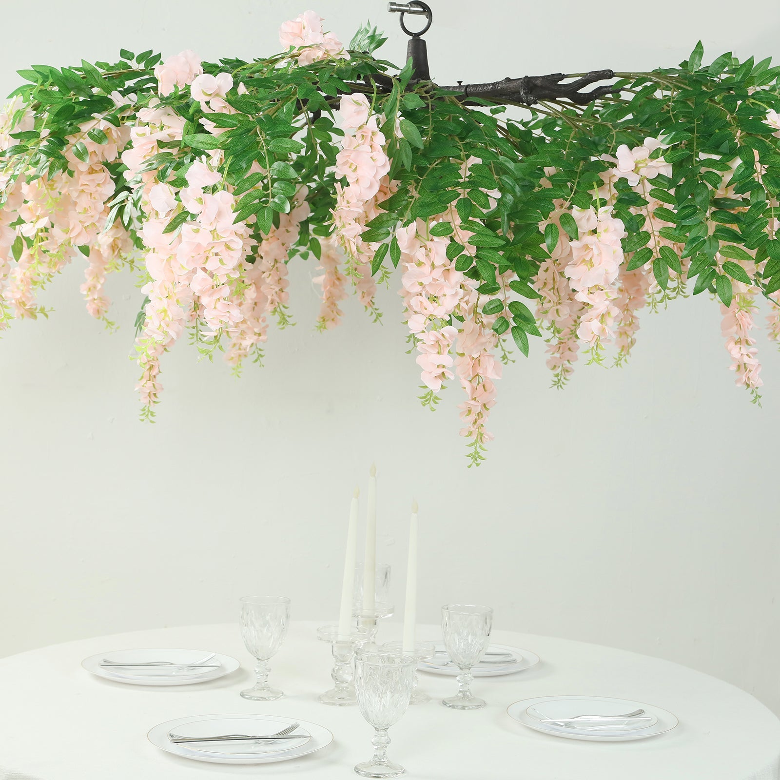 Hot Sale! 55-Inch Blush Artificial Silk Wisteria Vine Round Hanging Floral Chandelier with Detachable Branches