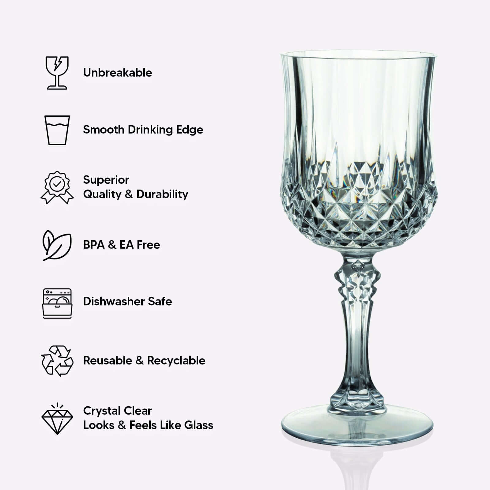 Amazing 6-Pack 8oz Shatterproof Clear Plastic Cocktail Goblets with Crystal Cut Design