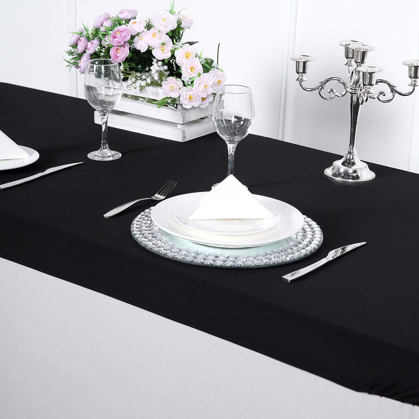 Black Spandex Table Topper - Stretchy, Wrinkle-Free & Fitted (96x30)
