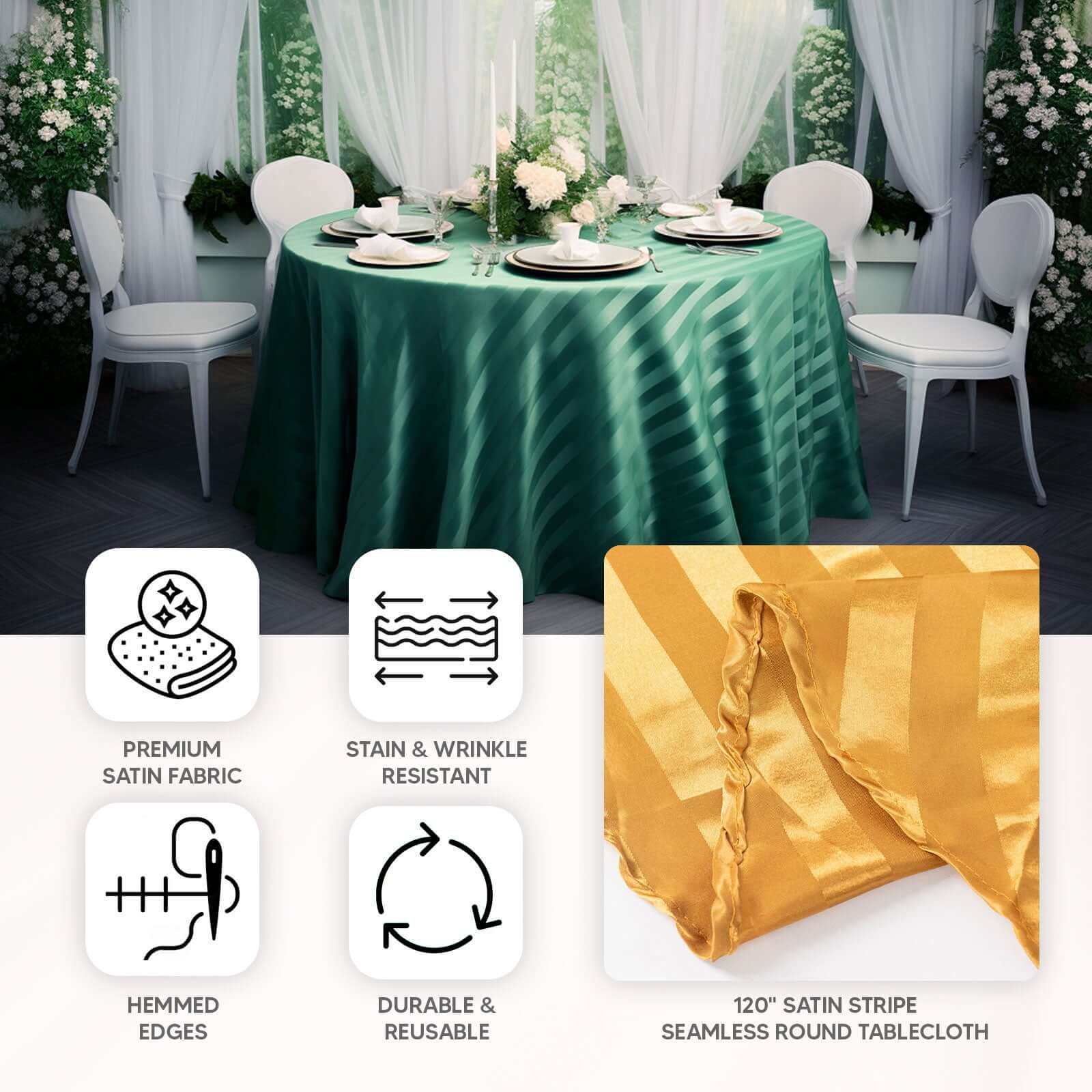 Silky Smooth Champagne Satin 120" Round Tablecloth - Ideal for Events
