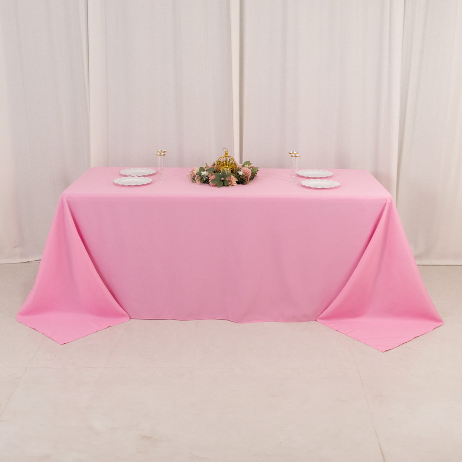Hot Sale! Seamless 220GSM Stain-Resistant Pink Premium Polyester Rectangle Tablecloth 90x132