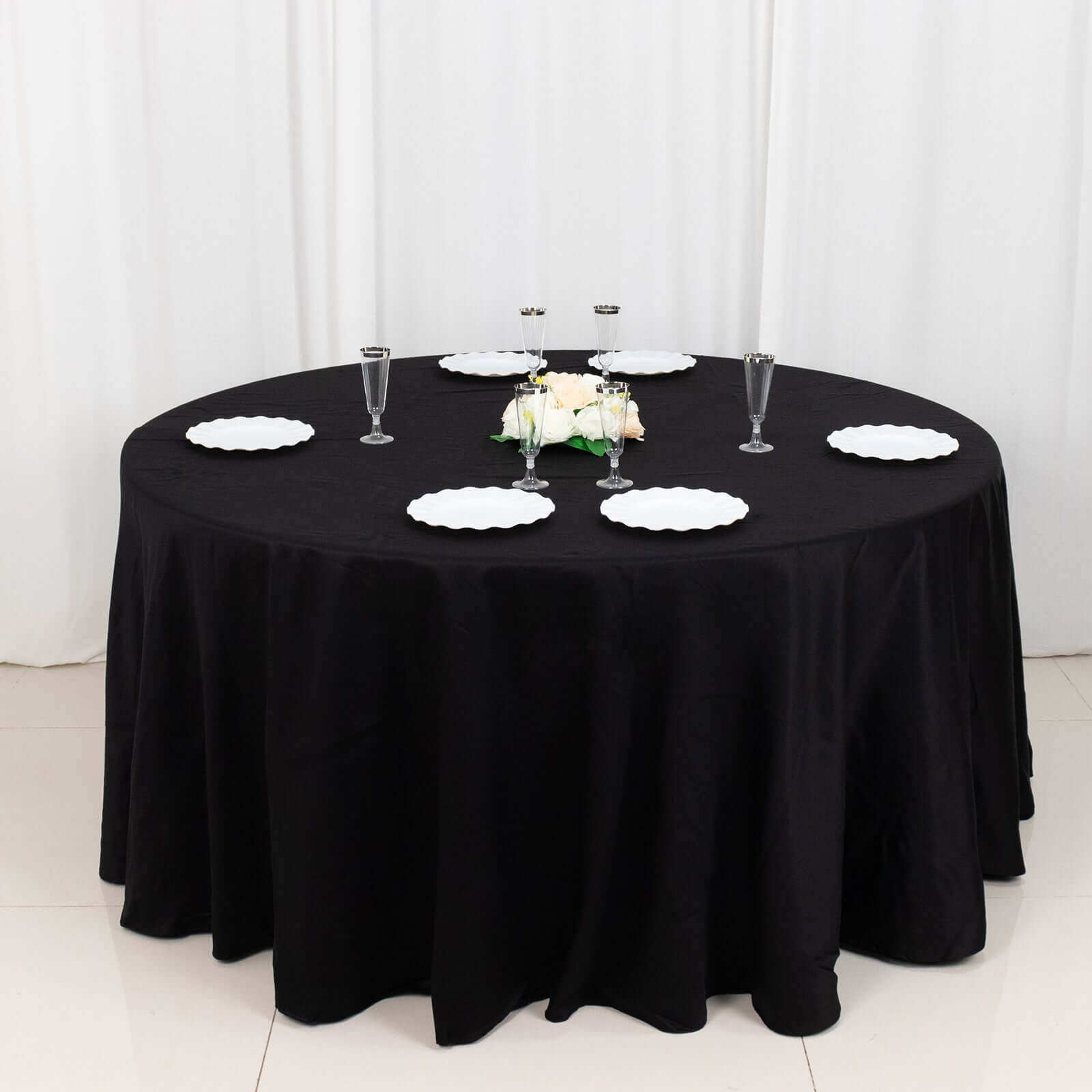 Exclusive! 120' Black Seamless Cotton Round Tablecloth - Soft & Breathable