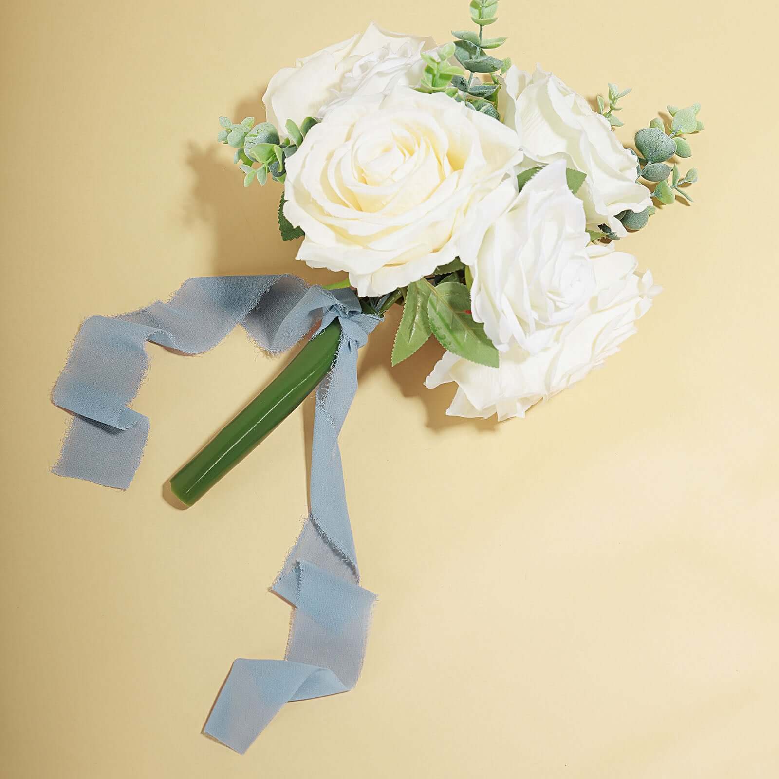 2-Pack 6-Yard Dusty Blue Silk-like Chiffon Linen Ribbon Rolls for Wedding, Gifts & Crafts