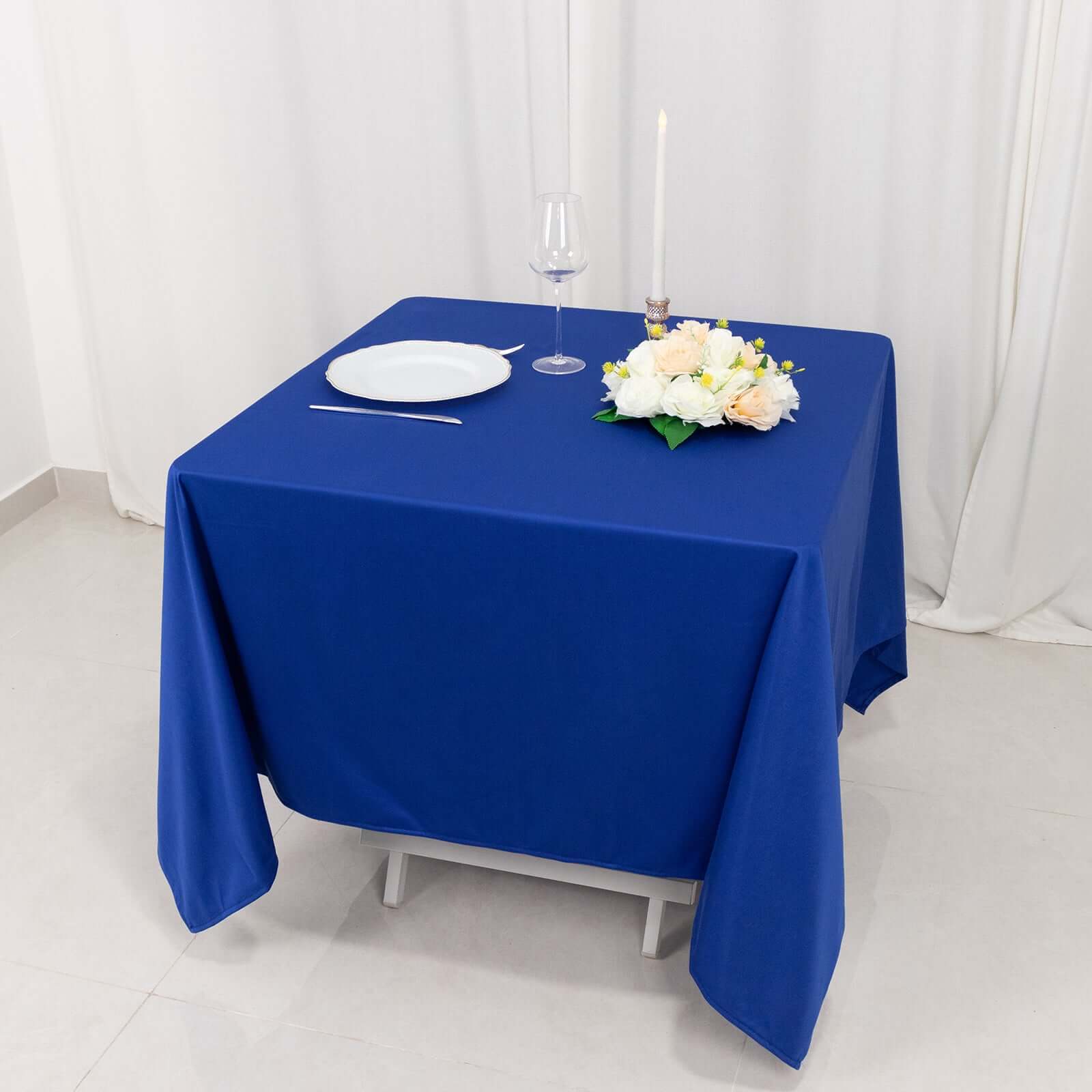 Royal Blue 70x70 Premium Wrinkle-Free & Stain-Resistant Scuba Tablecloth - Ideal for Events