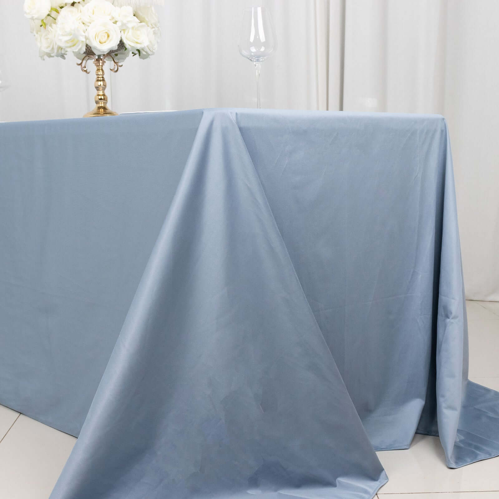 Wrinkle-Free, Stain-Resistant Dusty Blue Scuba Polyester 90x132 Rectangular Tablecloth