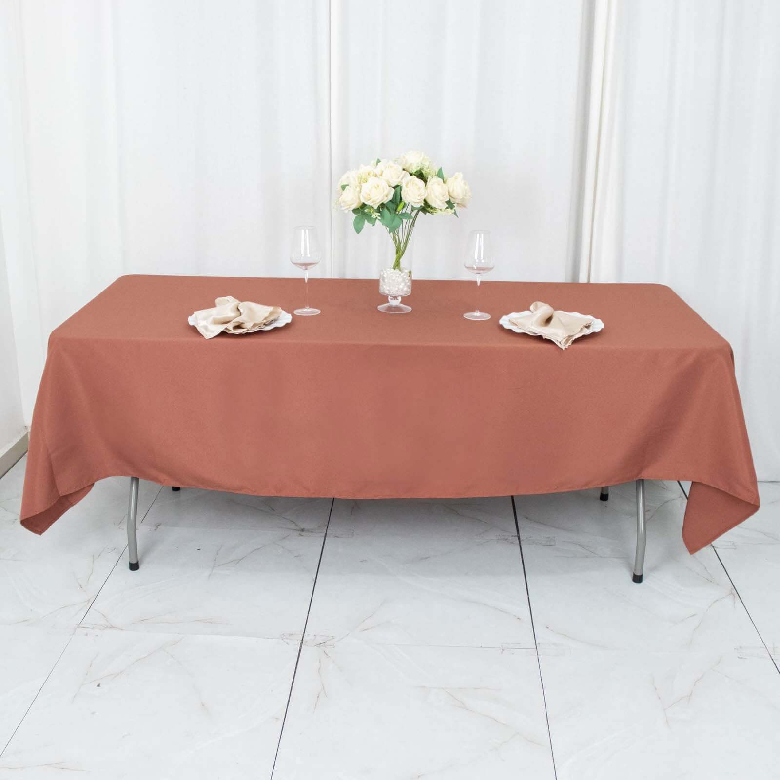 Hot Sale! Durable 220GSM Wrinkle-Resistant 60x102 Rectangle Premium Polyester Tablecloth in Terracotta (Rust)