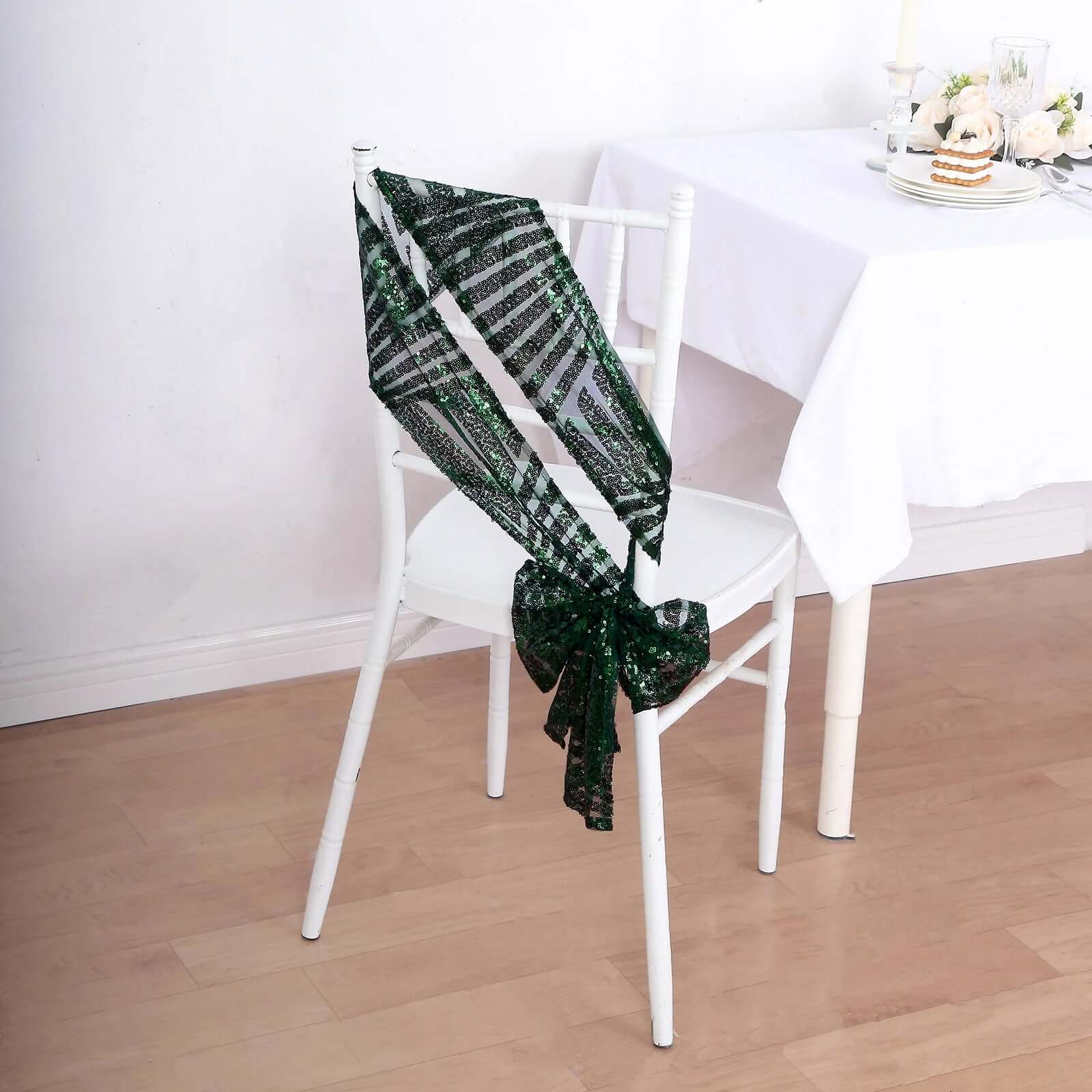 5-Pack Hunter Emerald Green Glitz Sequin Chair Sashes with Diamond Design - Exclusive Offer
