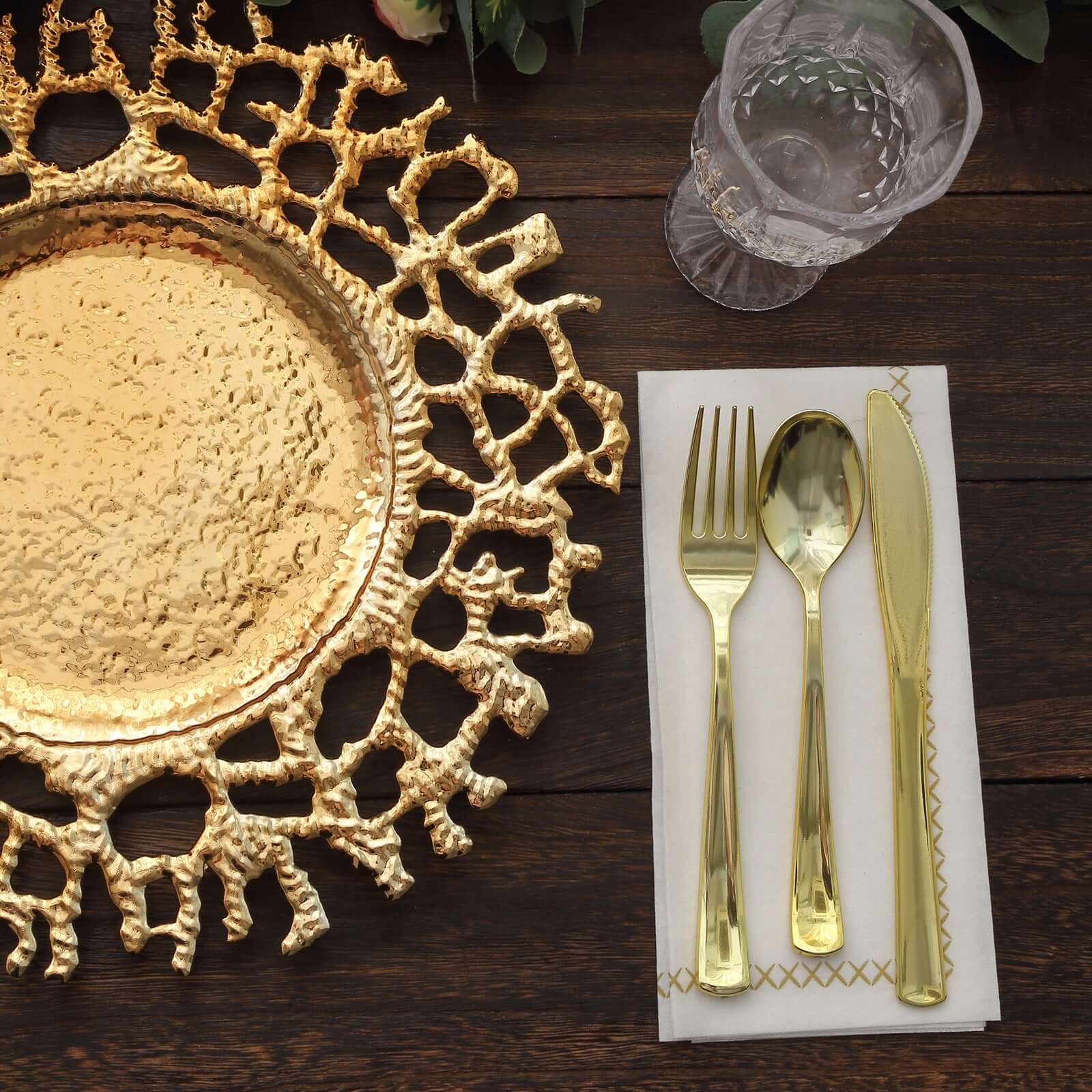 Hot Sale! 6-Pack 13-inch Gold Acrylic Round Charger Plates with Molten Branch Design for Dinner Parties