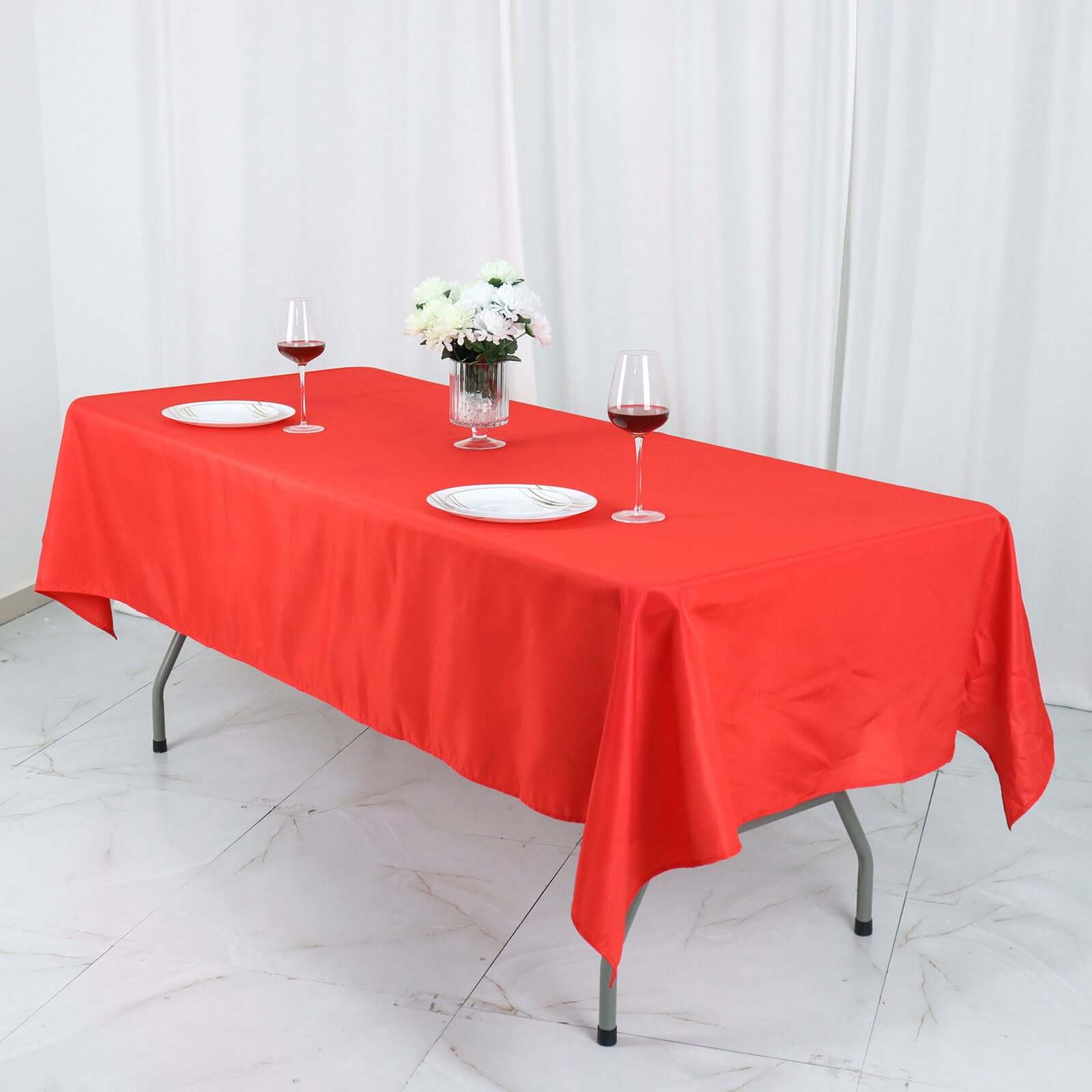 Hot Sale! Wrinkle-Resistant Red Polyester Rectangle Tablecloth, 54x96 for Various Events