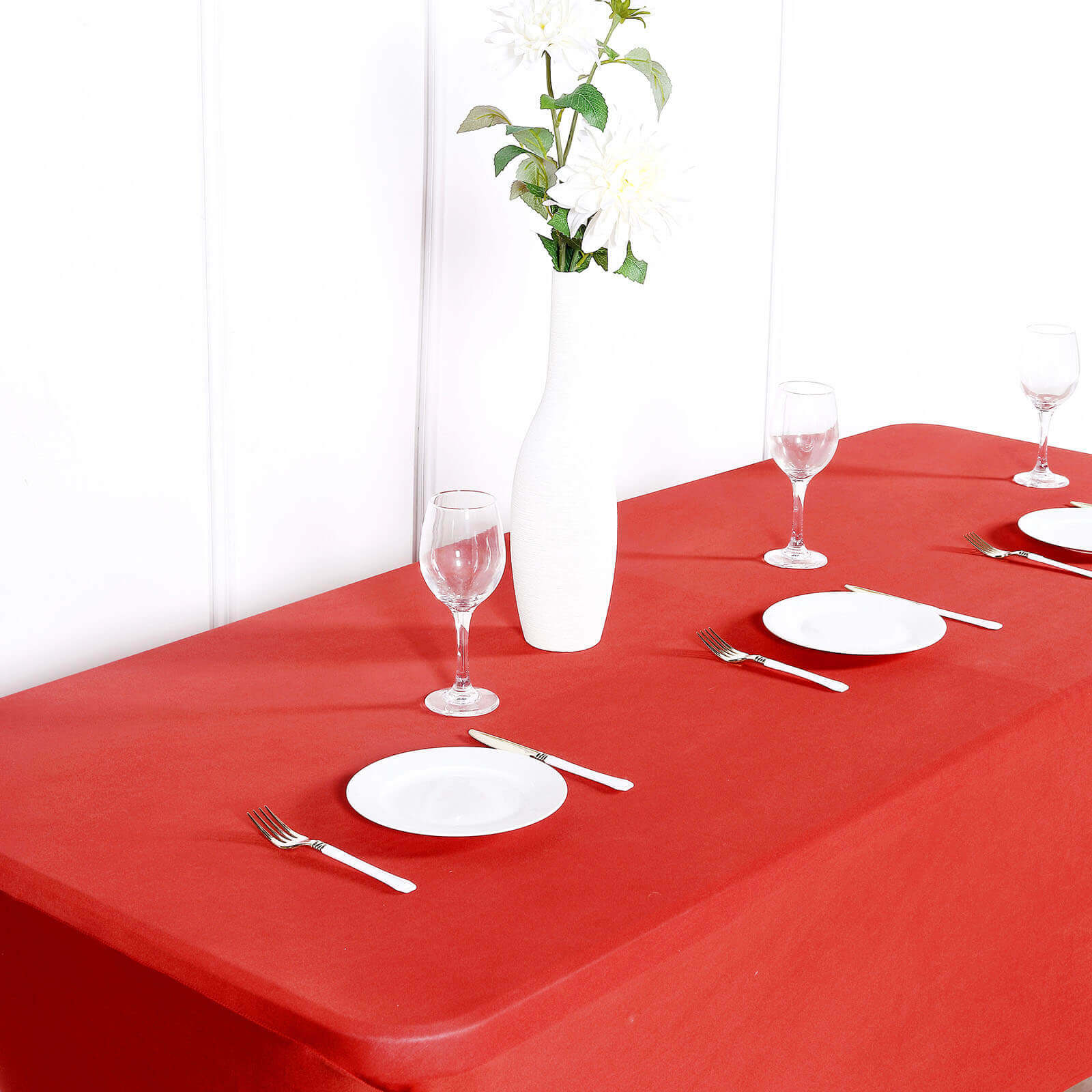 Hot Deal! Durable Red Spandex Stretch Table Cover for 8-Foot Rectangle Tables