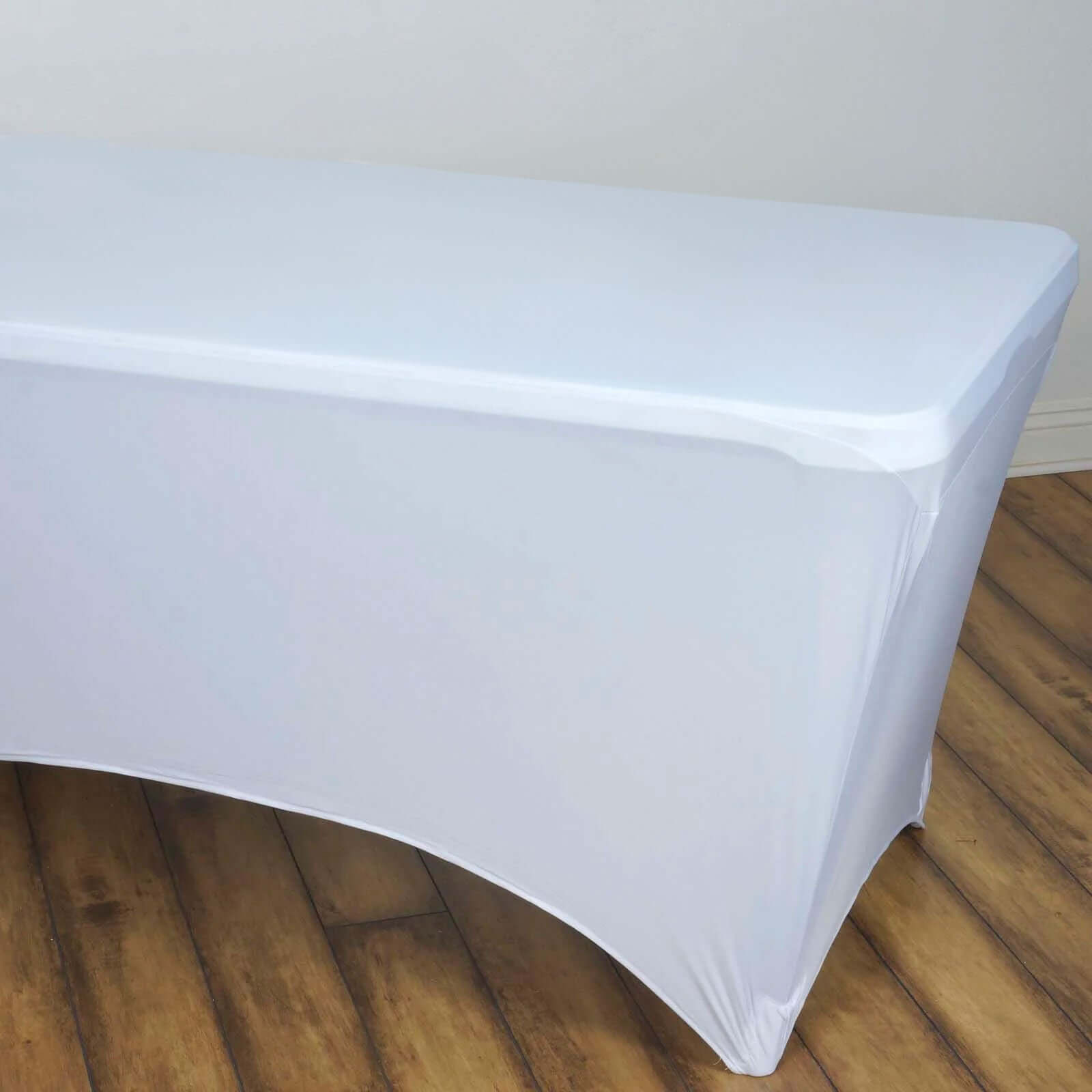 White 96x30 Stretch Spandex Rectangle Table Cover - Durable for Events & Presentations