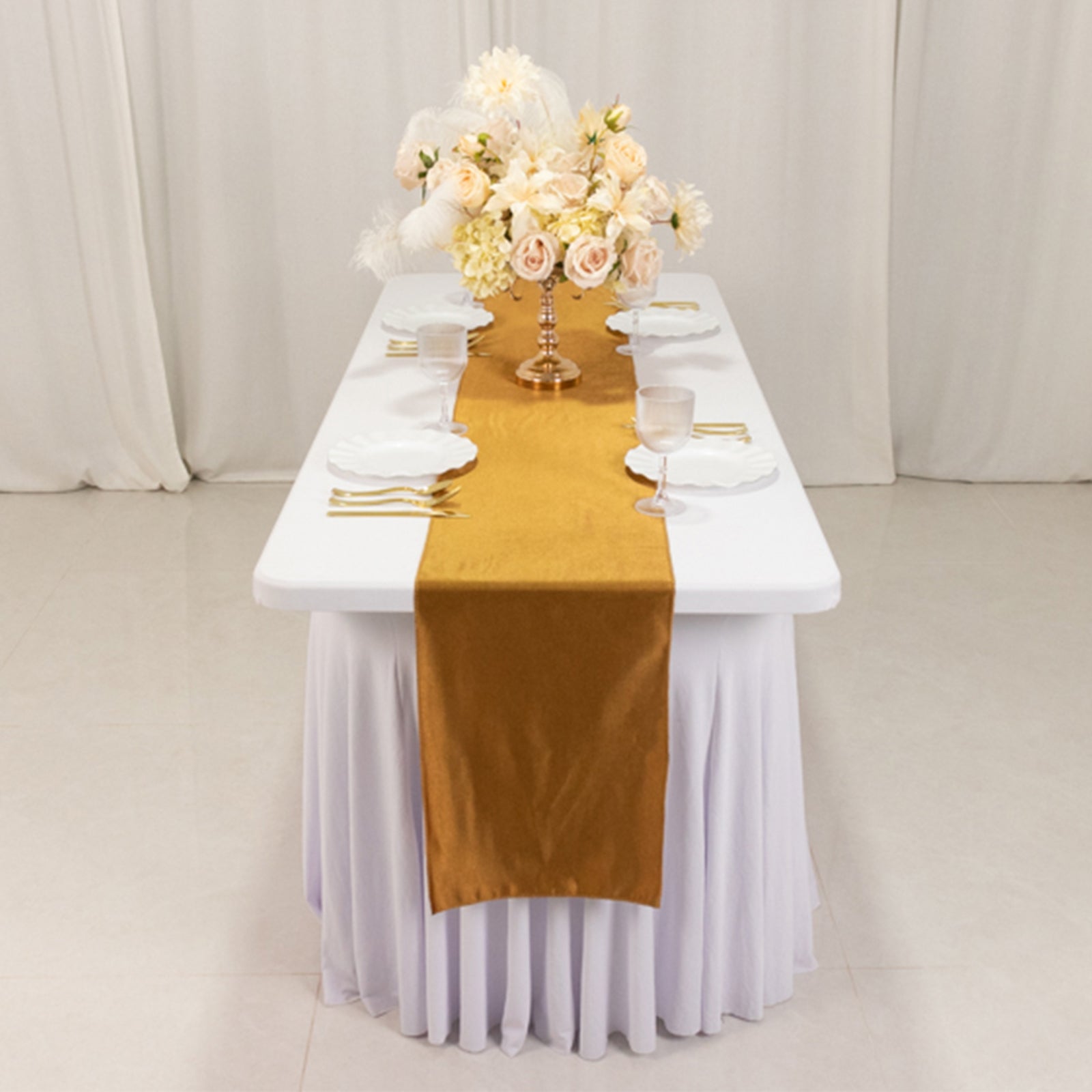 Hot Deal! Wrinkle-Free Shimmer Gold Scuba Polyester Table Runner for Events and Banquets (12x108)