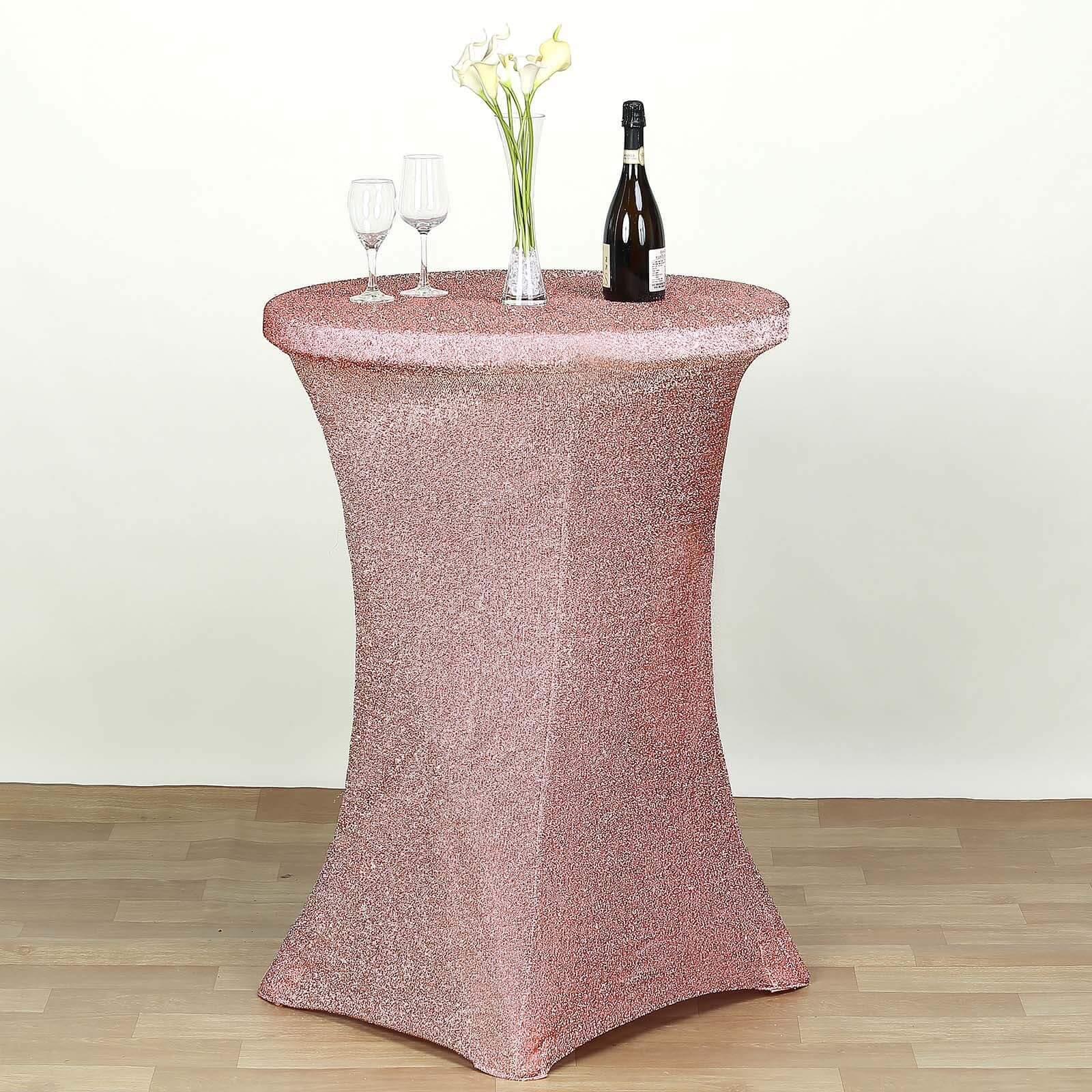 Rose Gold Metallic Spandex Glitter Cocktail Table Cover - Stretch Fit for High Tops