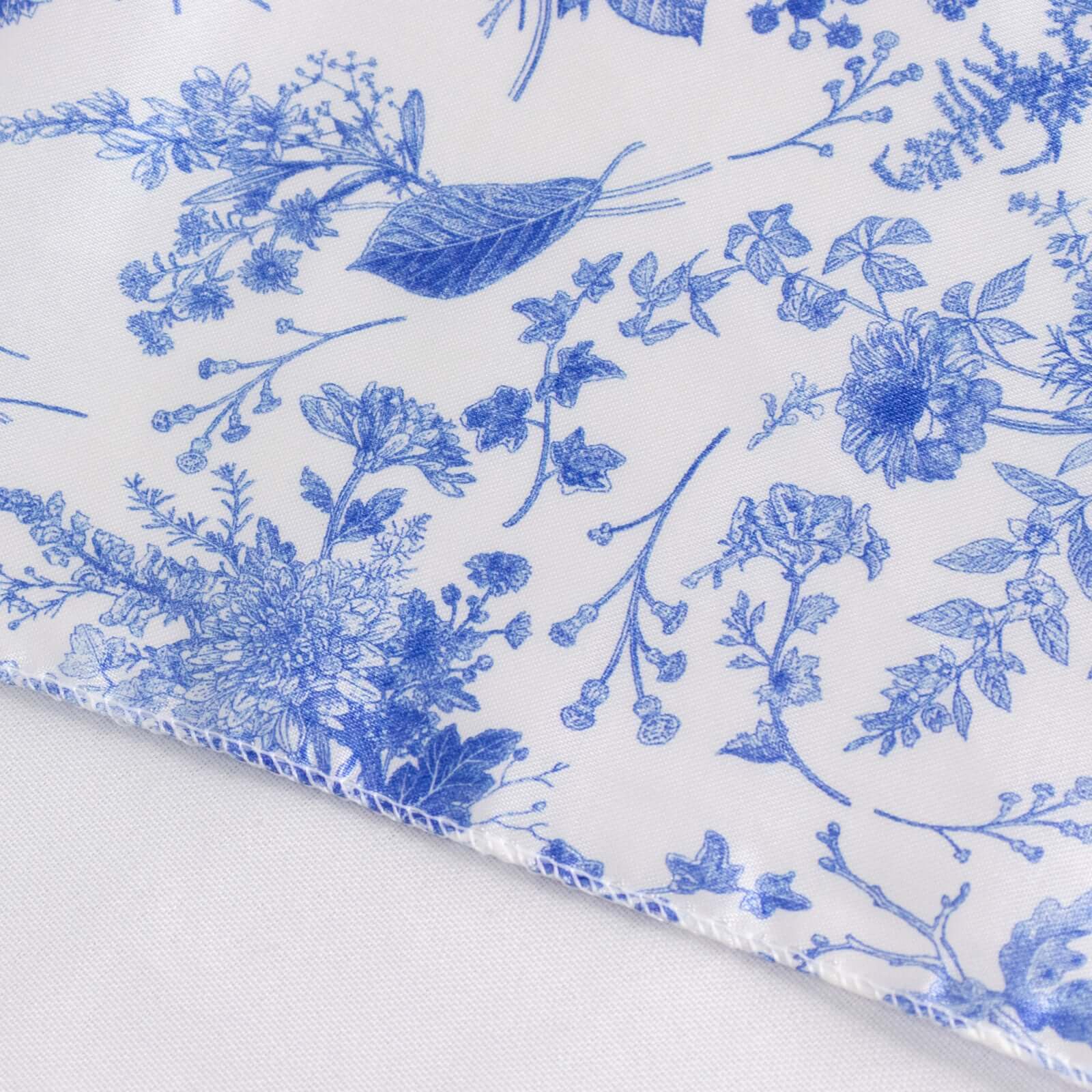 Special Offer! 5-Piece Set of Wrinkle-Resistant, Reusable Satin Chair Sashes in White/Blue French Toile Floral Design