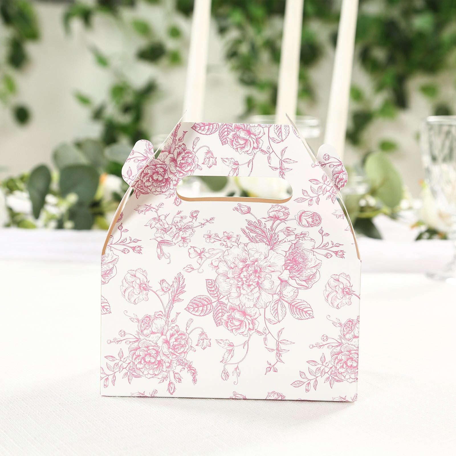 25-Piece Matte Pink and White French Toile Pattern Candy Treat Tote Gable Boxes