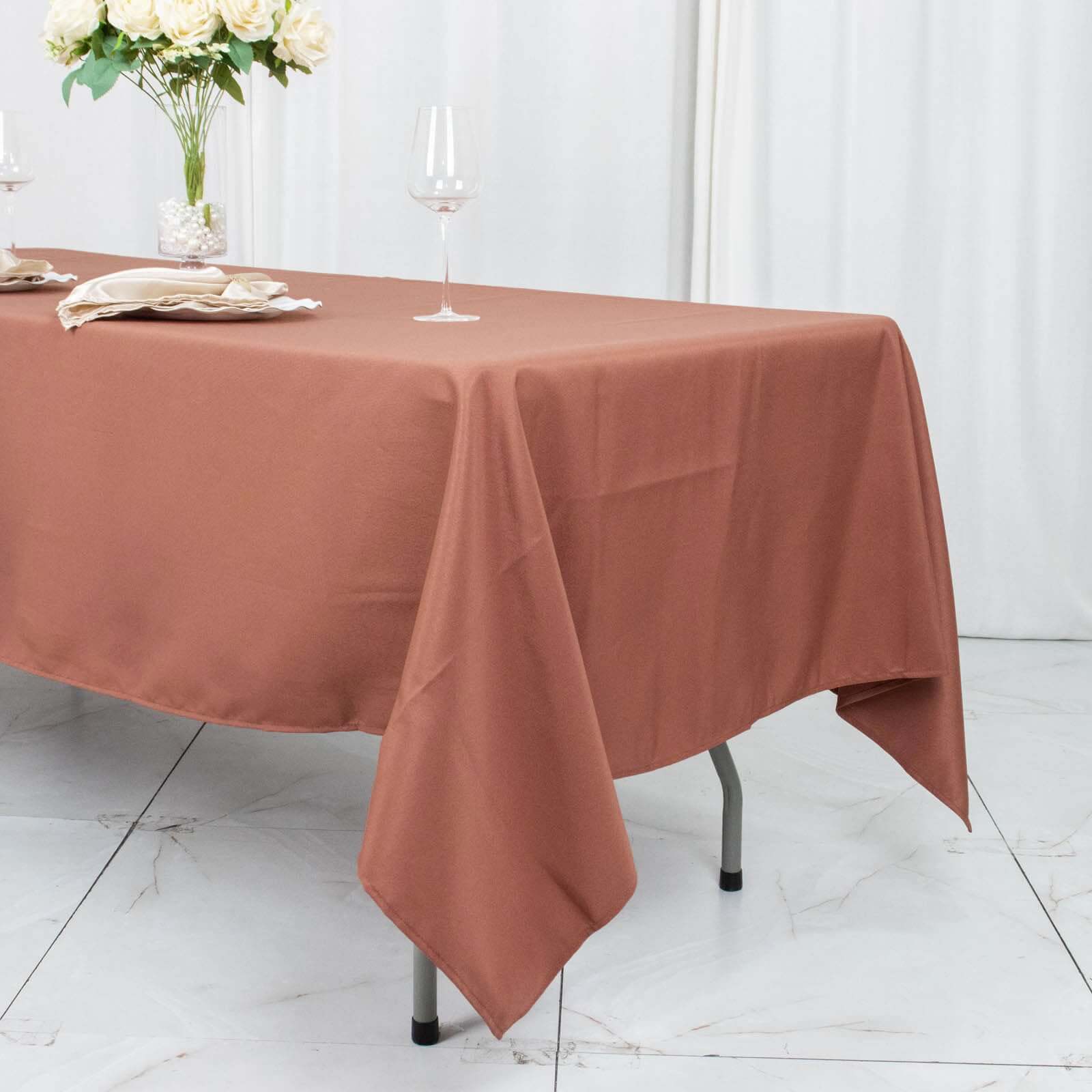 Hot Sale! Durable 220GSM Wrinkle-Resistant 60x102 Rectangle Premium Polyester Tablecloth in Terracotta (Rust)