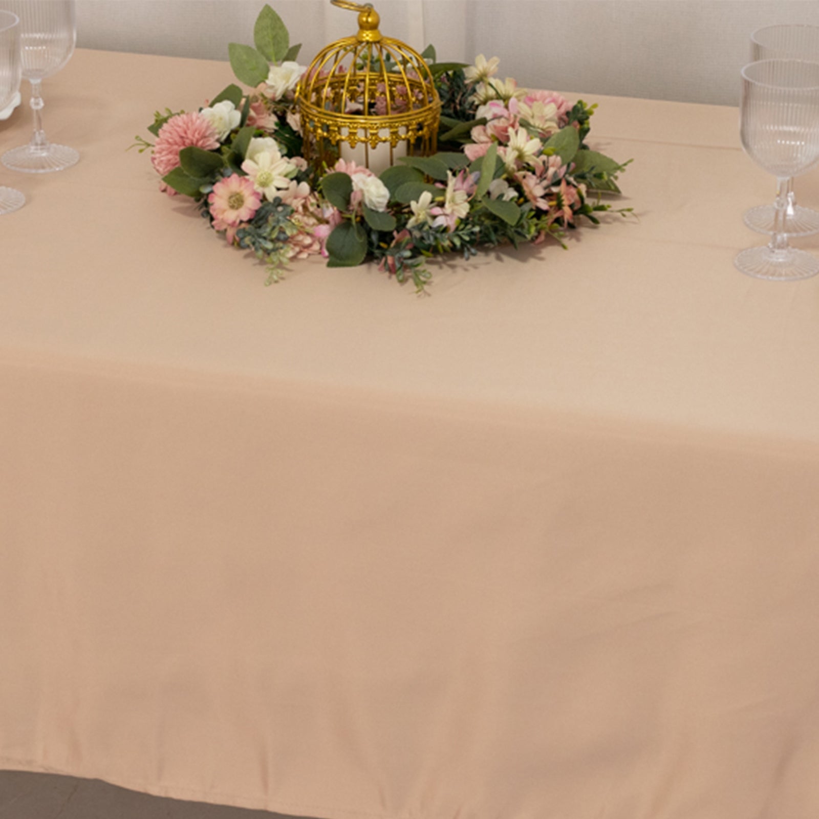 Luxurious Nude Lamour Satin Rectangle Tablecloth - 60x102, Durable & Silky Soft