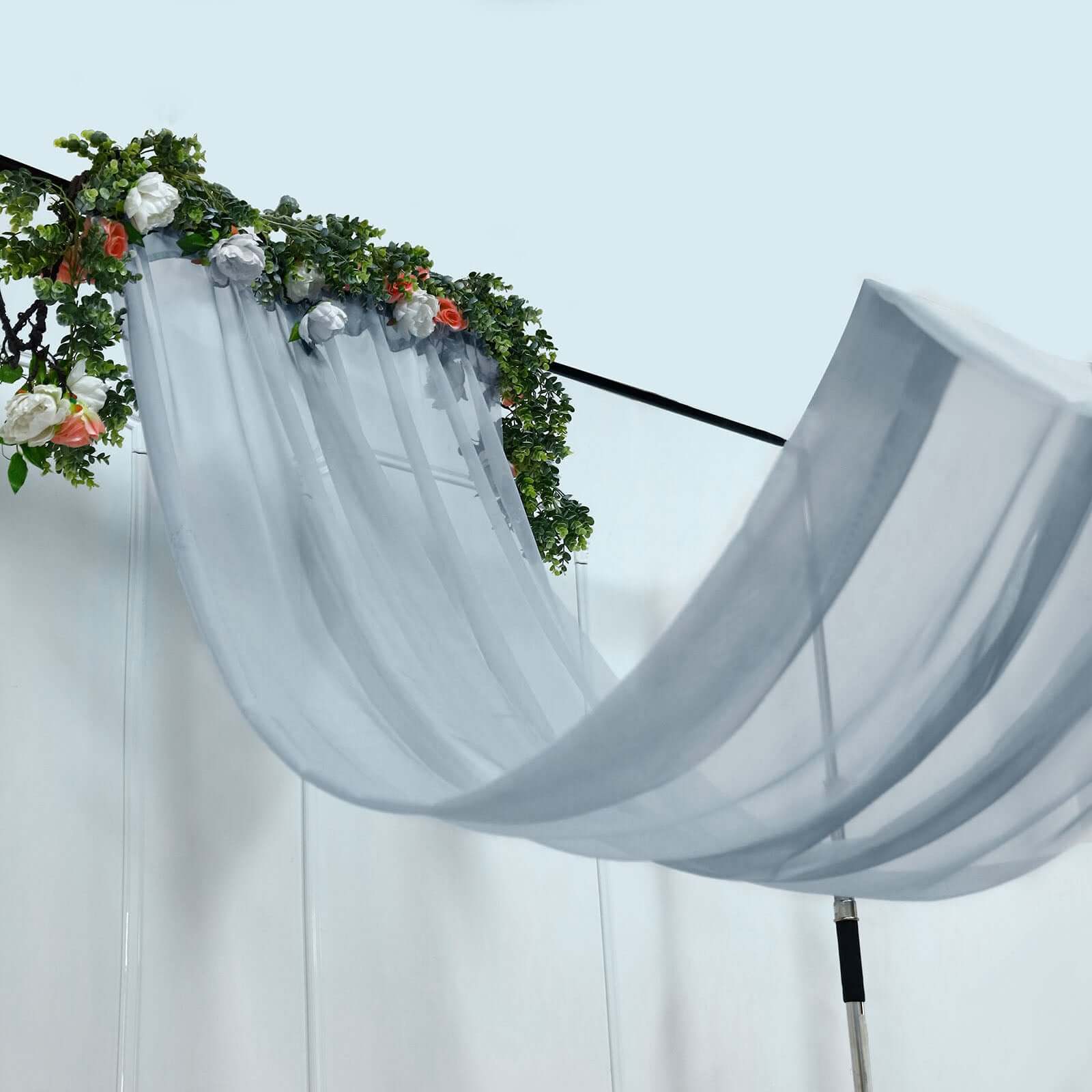 Premium 5ft x 32ft Dusty Blue Chiffon Curtain Panel - Durable Flame - Resistant Backdrop with Rod Pocket