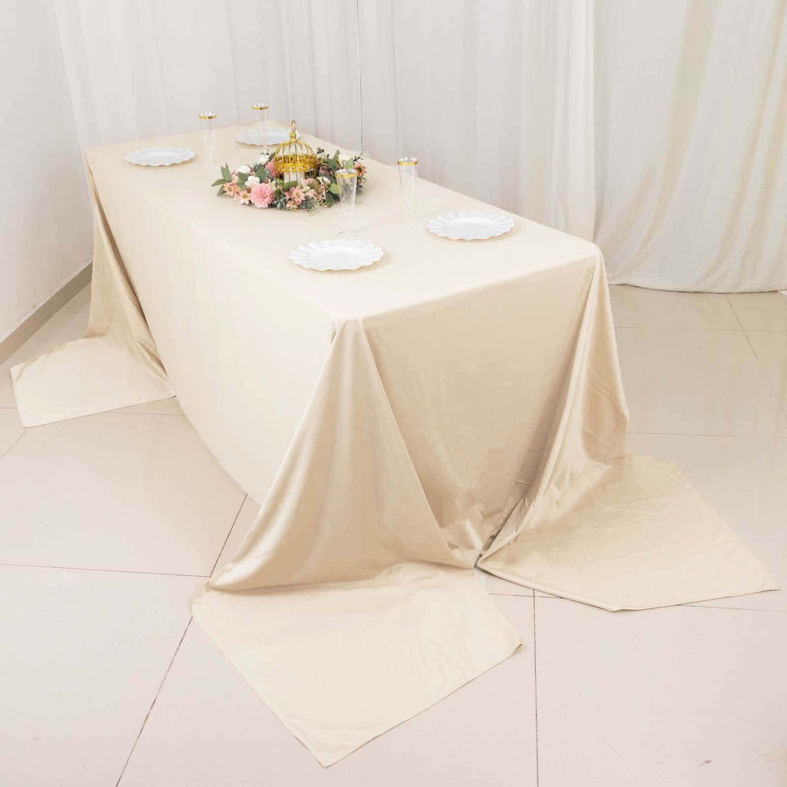 Premium Wrinkle-Free & Stain-Resistant Seamless Beige Scuba Rectangular Tablecloth 90x156