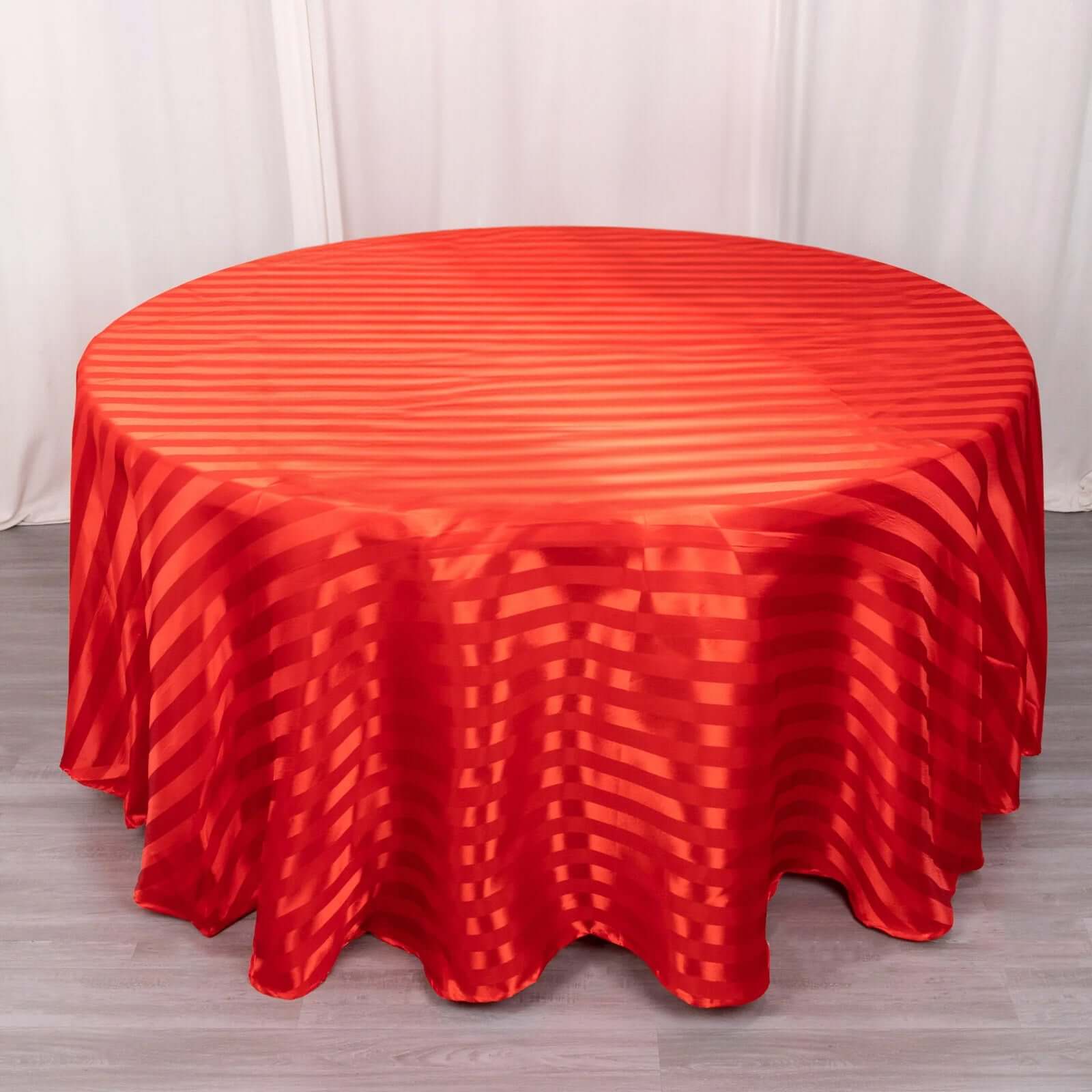 Red Silky Satin 120-Inch Round Striped Seamless Tablecloth