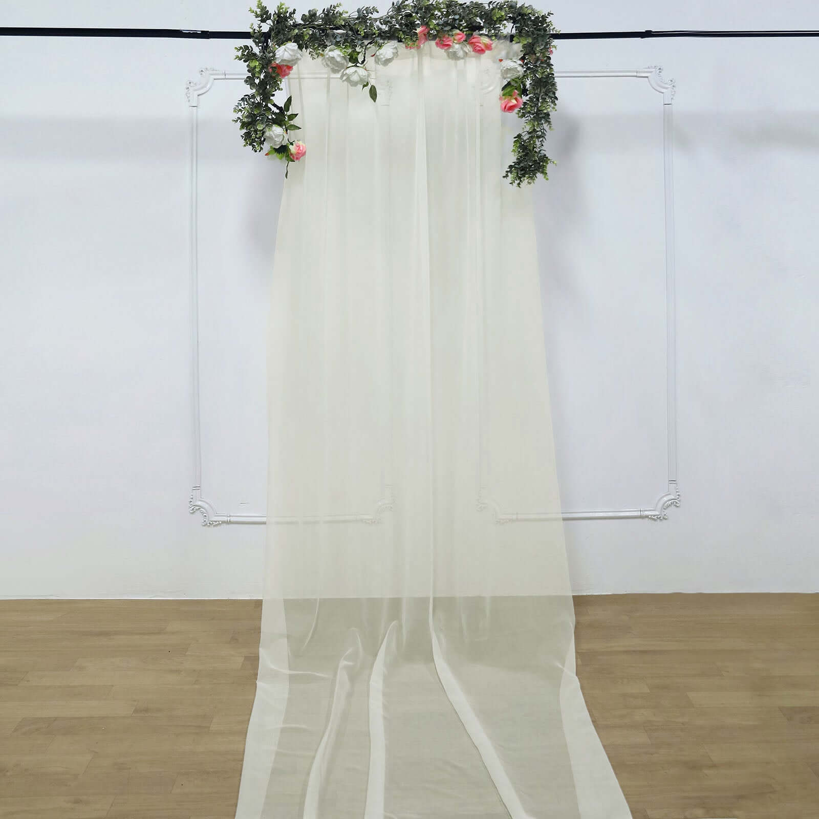 5ft x 14ft Ivory Premium Chiffon Curtain Panel - Durable Flame Resistant, Ideal for Events
