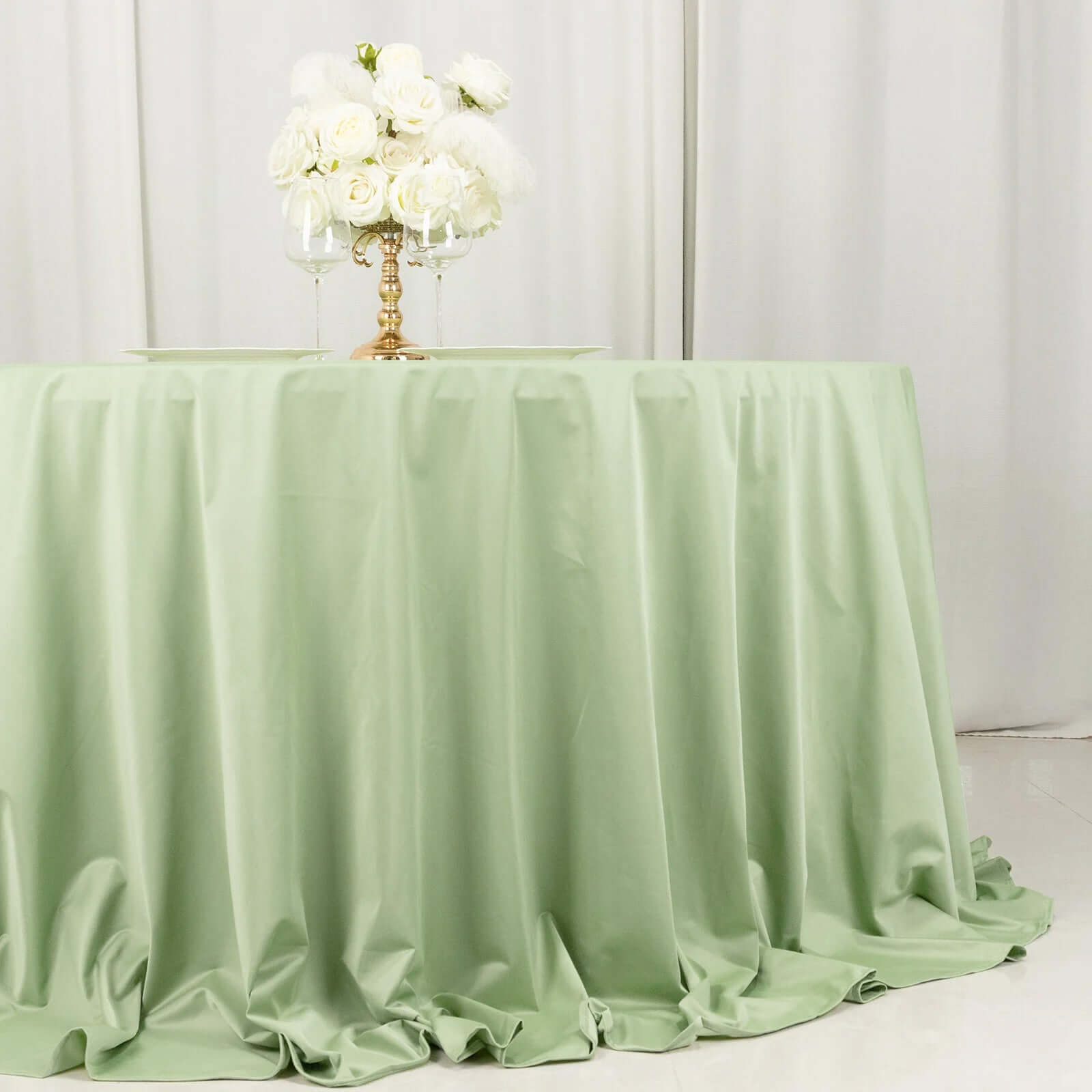 Exclusive Sage Green 132' Round Scuba Polyester Tablecloth - Wrinkle & Stain Free