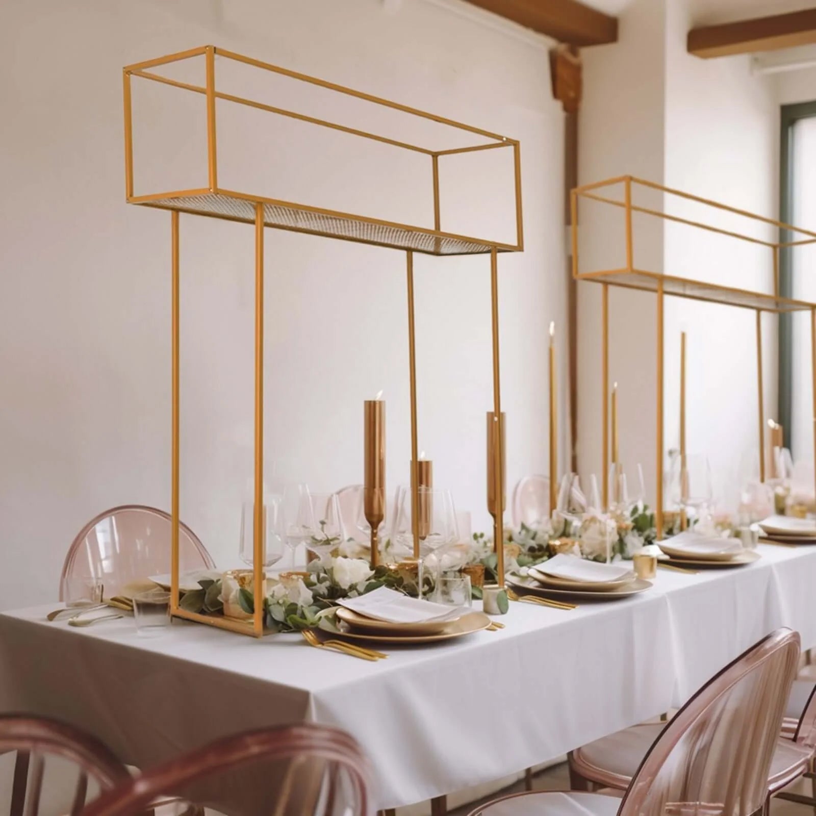 Heavy Duty Gold Metal Rectangular Tall Floral Display Rack - 48 Inches