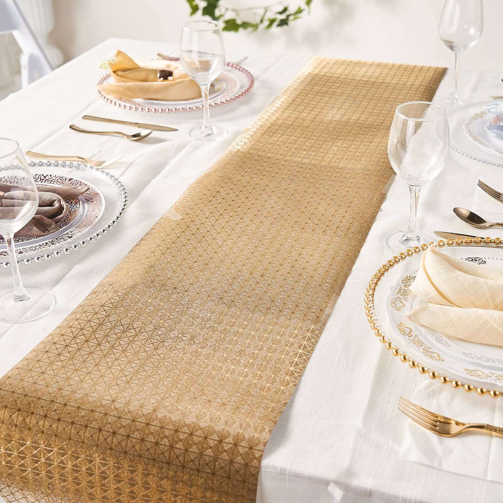 9ft Disposable Gold Geometric Print Table Runner - Perfect for Events