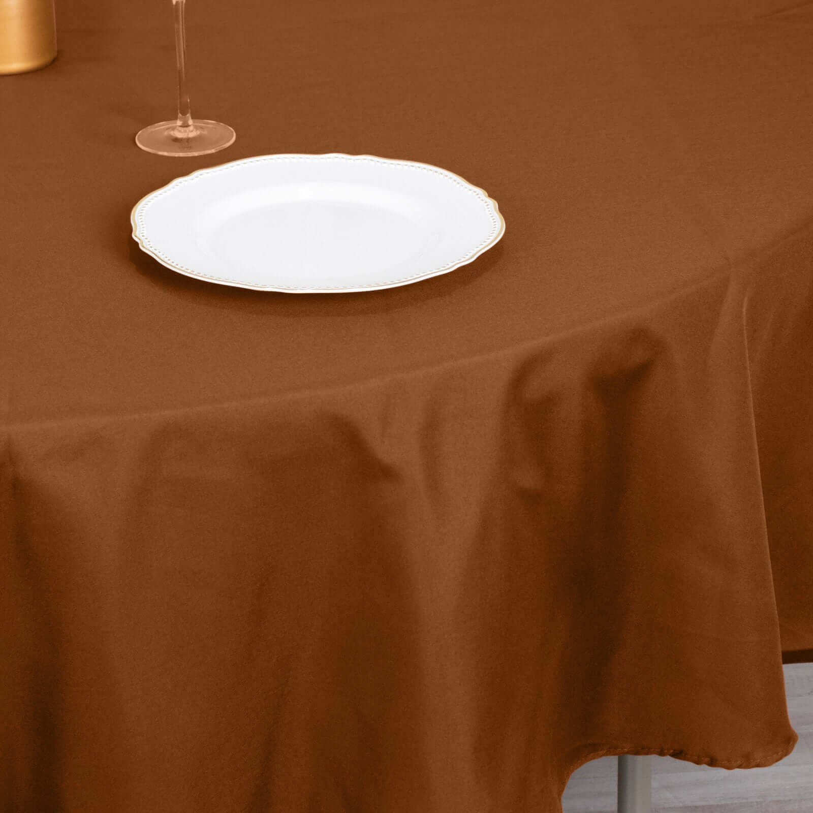 Discount! 90' Round Cinnamon Brown Polyester Tablecloth - Stain & Wrinkle Resistant
