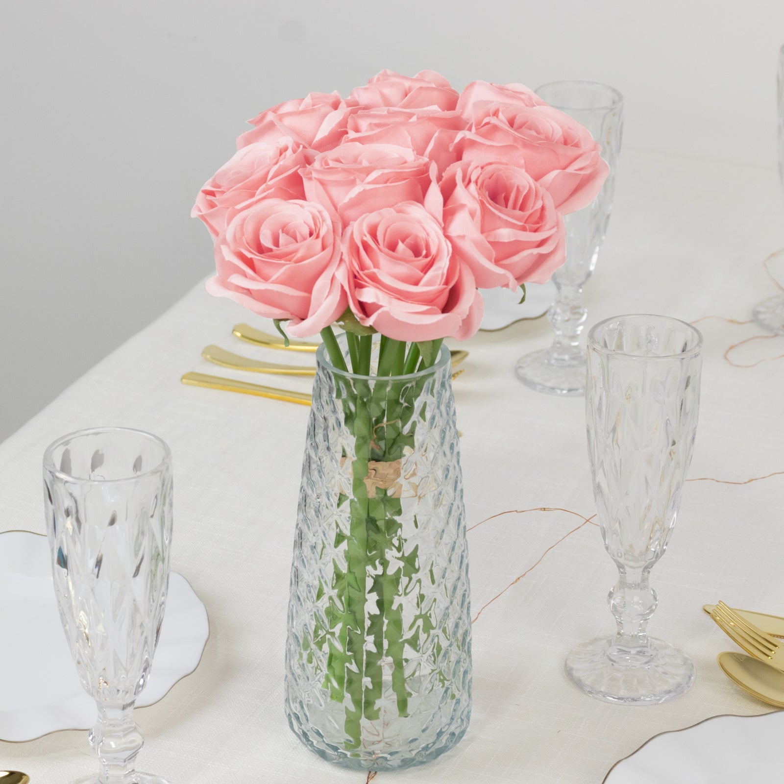 10 Pcs 12" Pink Artificial Single Stem Silk Roses for Stunning Flower Arrangements