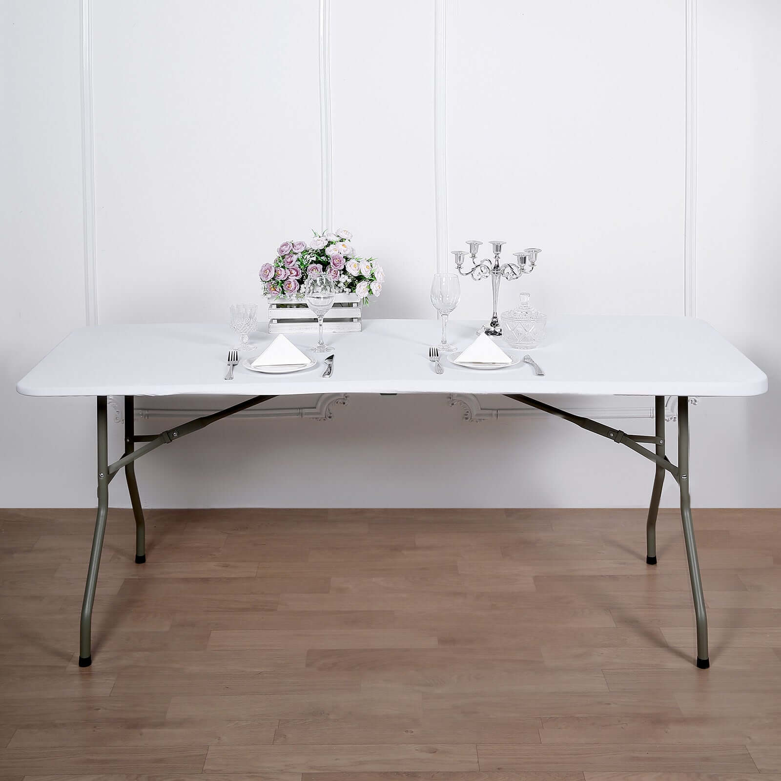 White Stretch Spandex 72x30 Rectangle Fitted Table Topper - Durable & Sleek