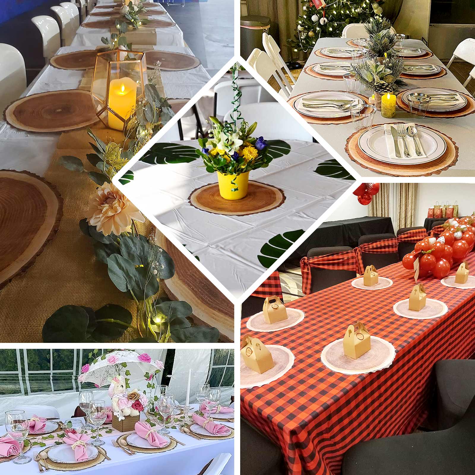 6-Pack Premium Disposable Round Cardboard Placemats with Natural Wood Slice Print, 13" Diameter