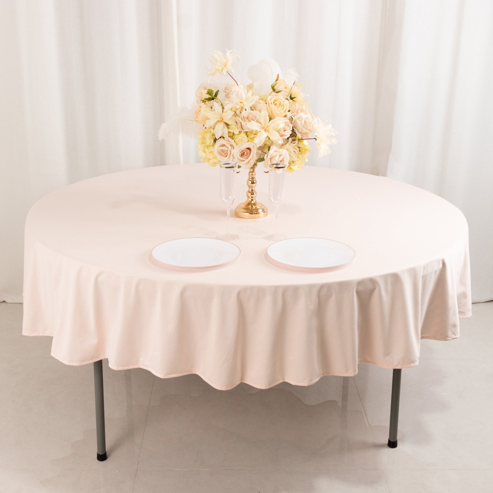Blush Premium 90' Round Scuba Tablecloth - Stain & Wrinkle Resistant