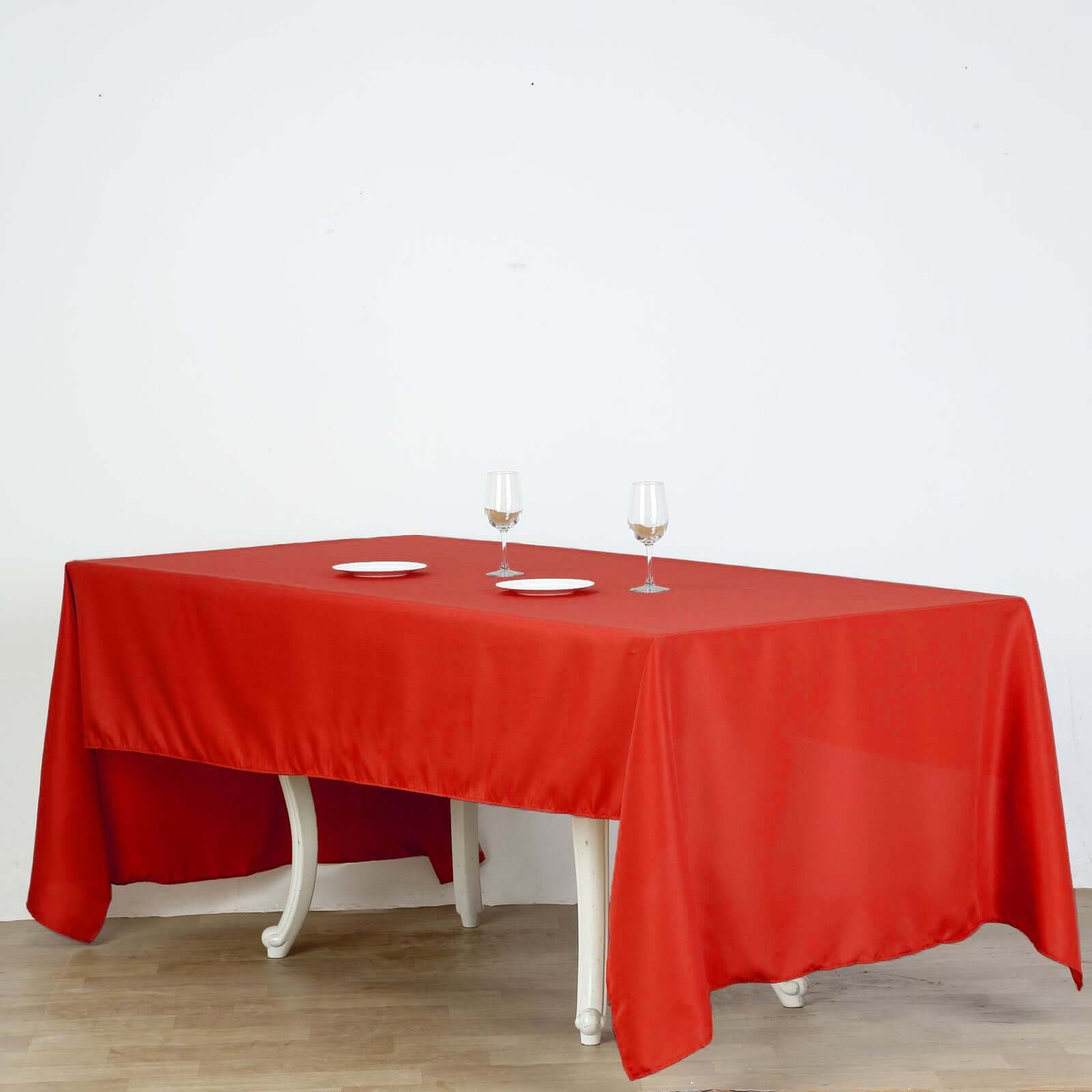 Red Polyester Rectangle Tablecloth 60x126 - Wrinkle-Resistant, Ideal for Various Events